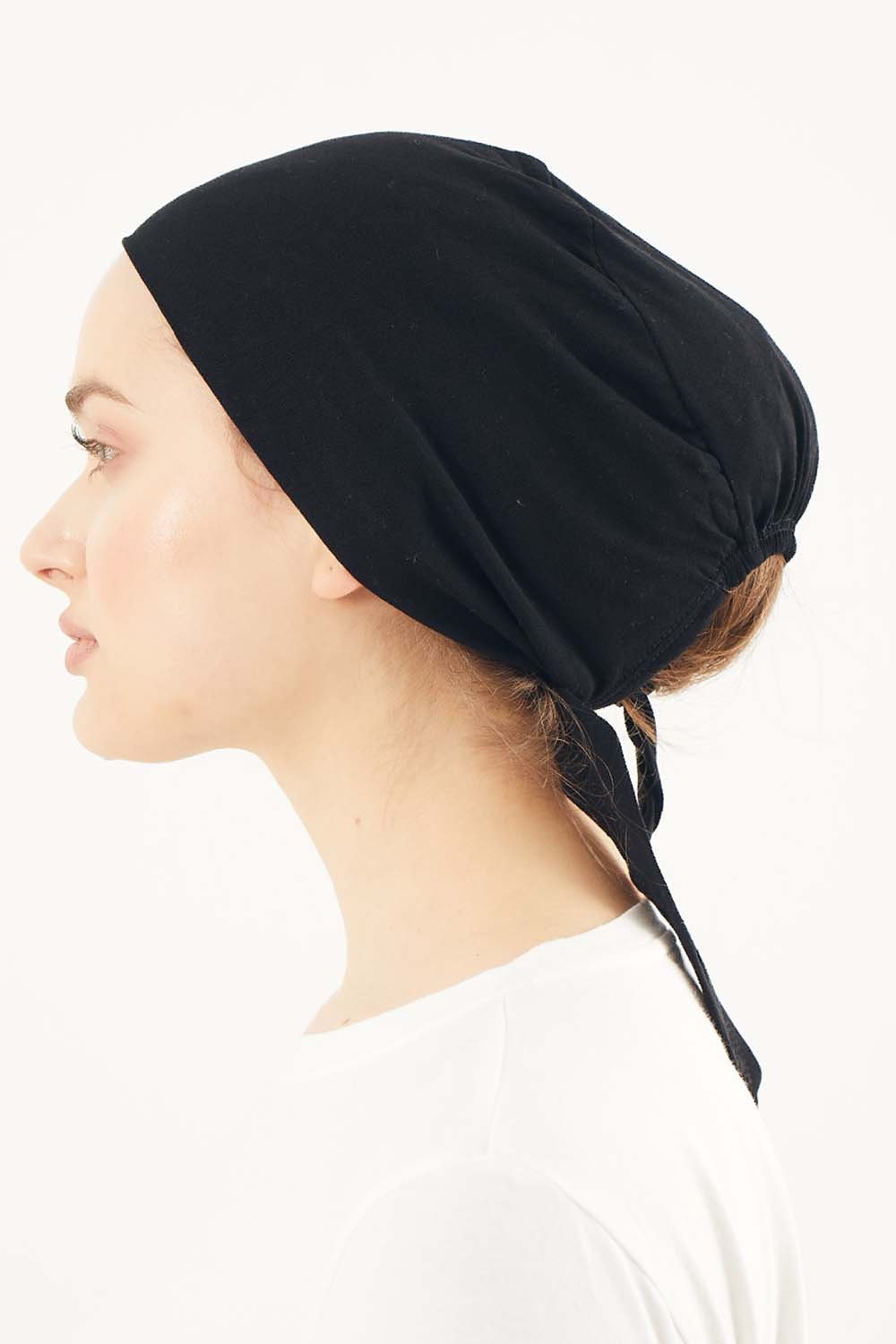 Lamelif Dikişsiz Bağlamalı Penye Bone Siyah