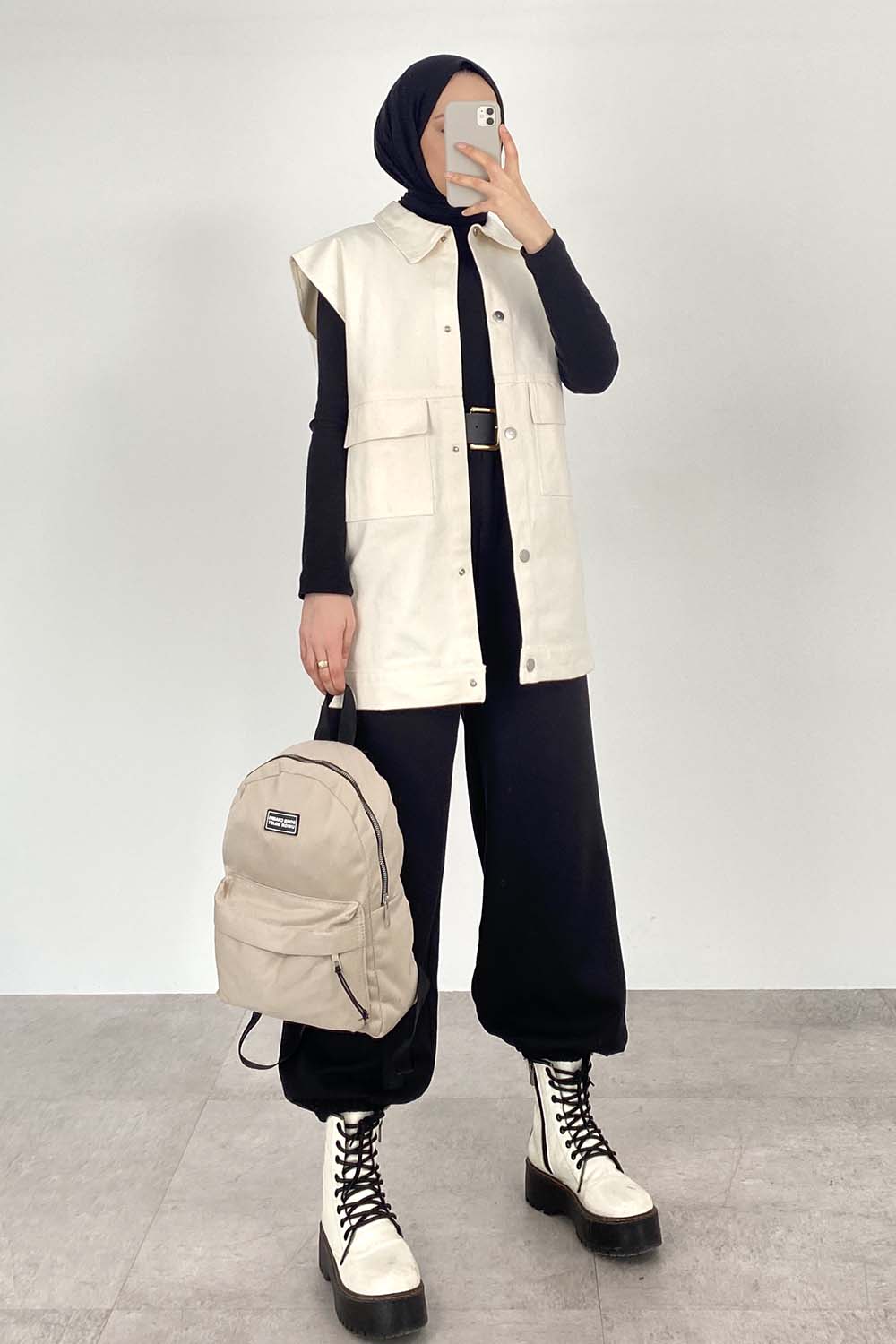 Lamelif Önü Çıtçıt Düğmeli Yelek Krem