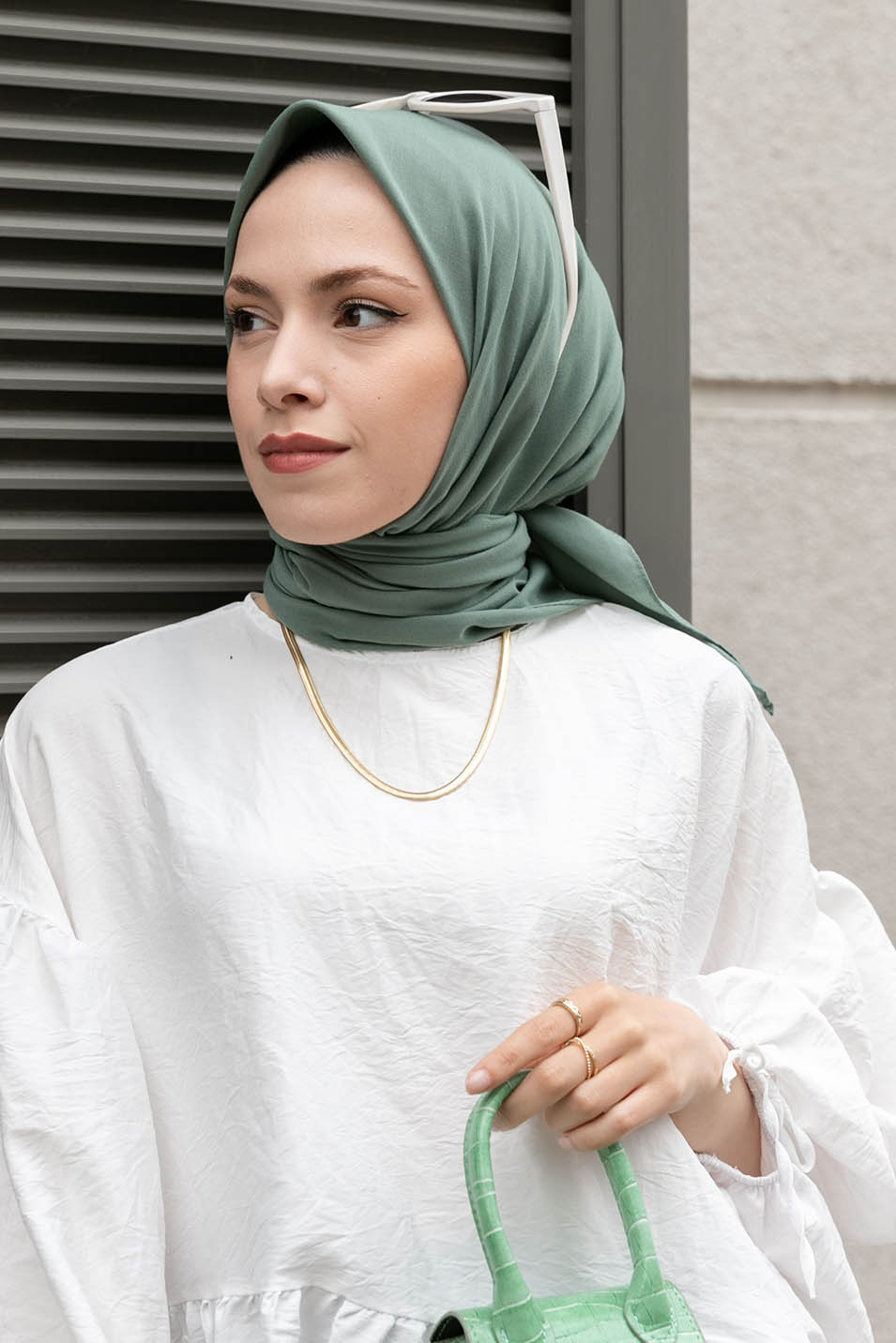 Plum Green Wool Printed Scarf