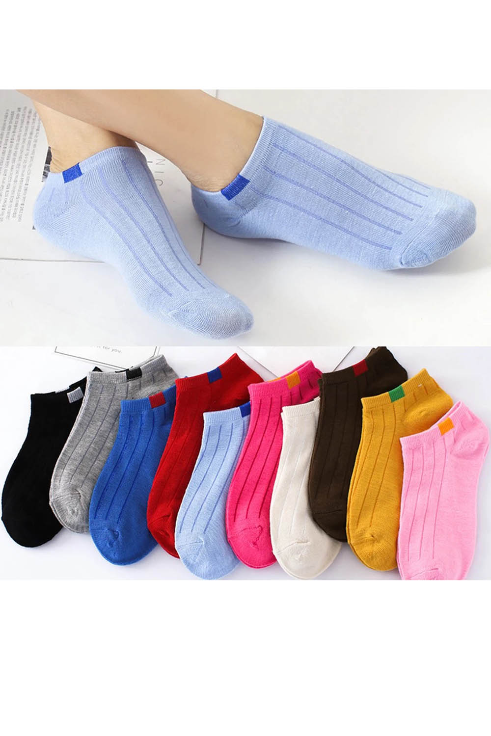 Lamelif 10 Çift Çok Renkli Kadın Bilek Boy Koton Patik Çorap