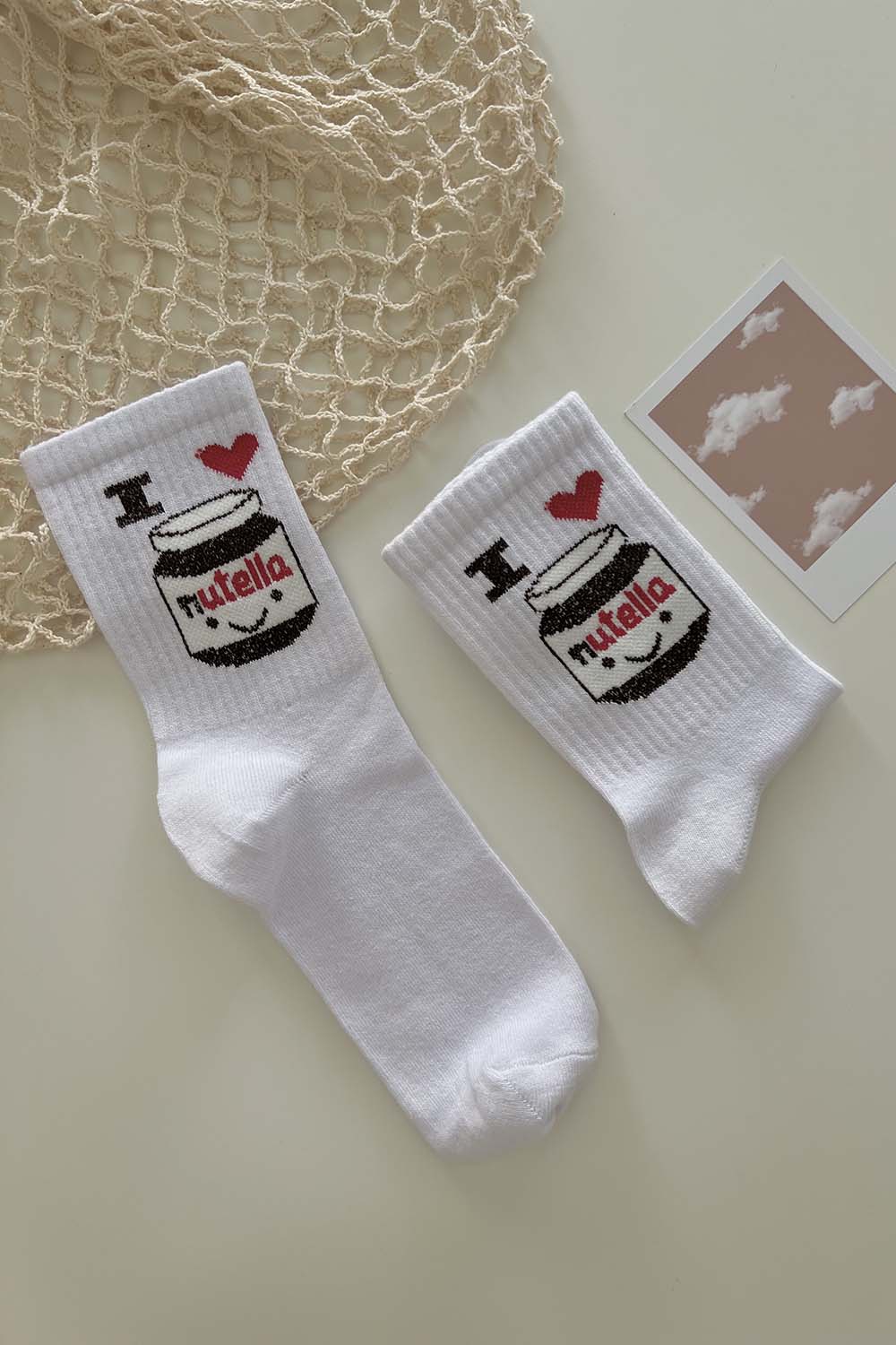 Lamelif Nutella Desen Soket Çorap Beyaz