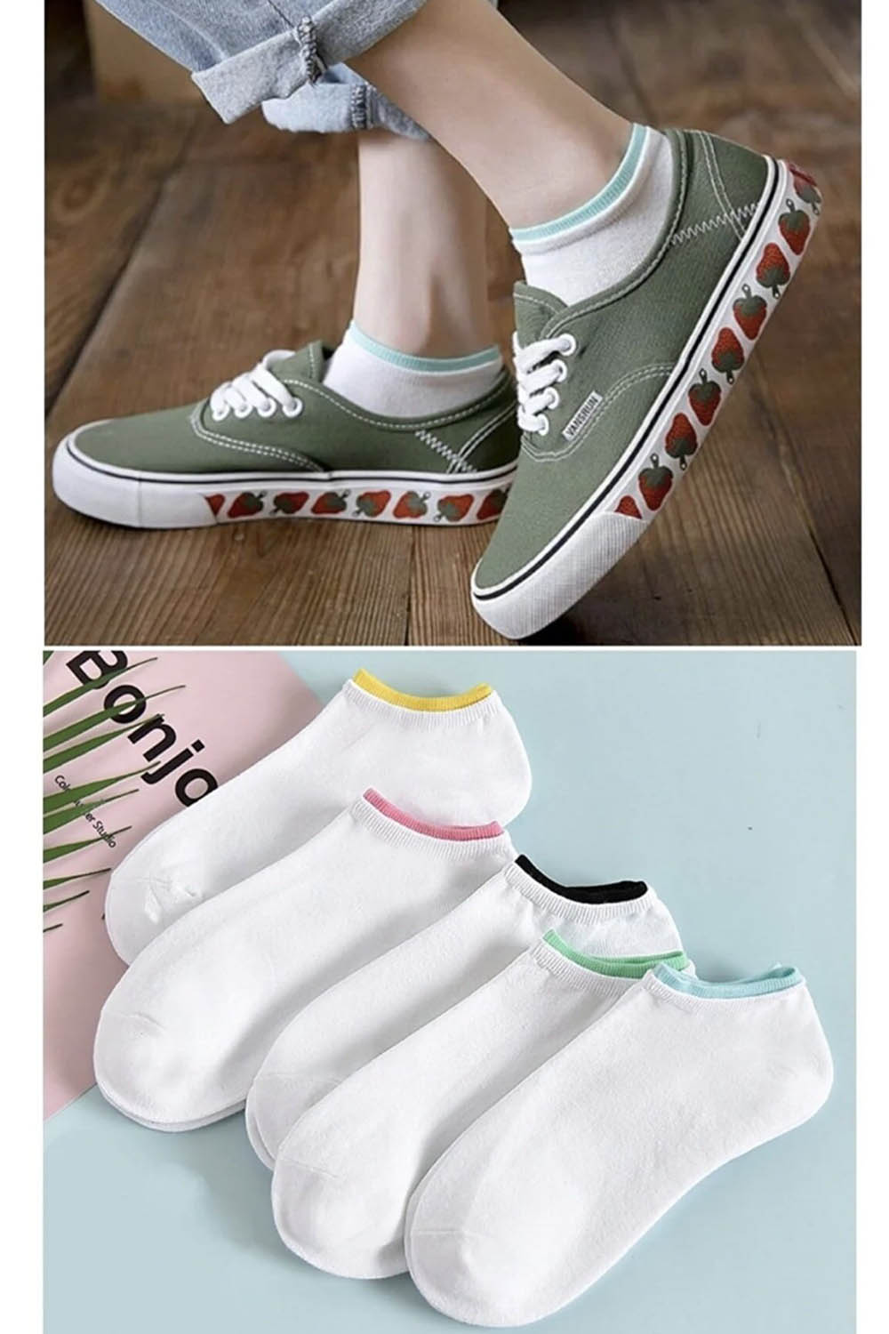 Lamelif 5 li Koton Kadın Beyaz Patik Çorap