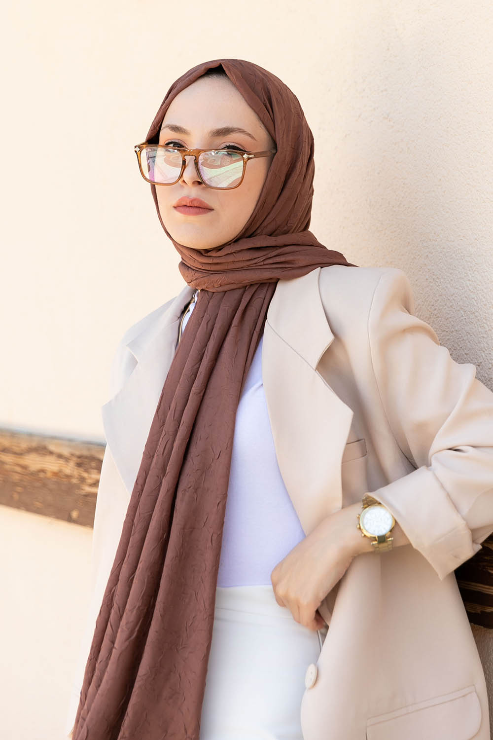 Lamelif Bambu Şal Tozlu Kahve