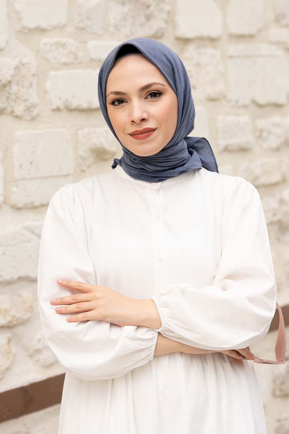 Lamelif Keten Eşarp Kot Mavi