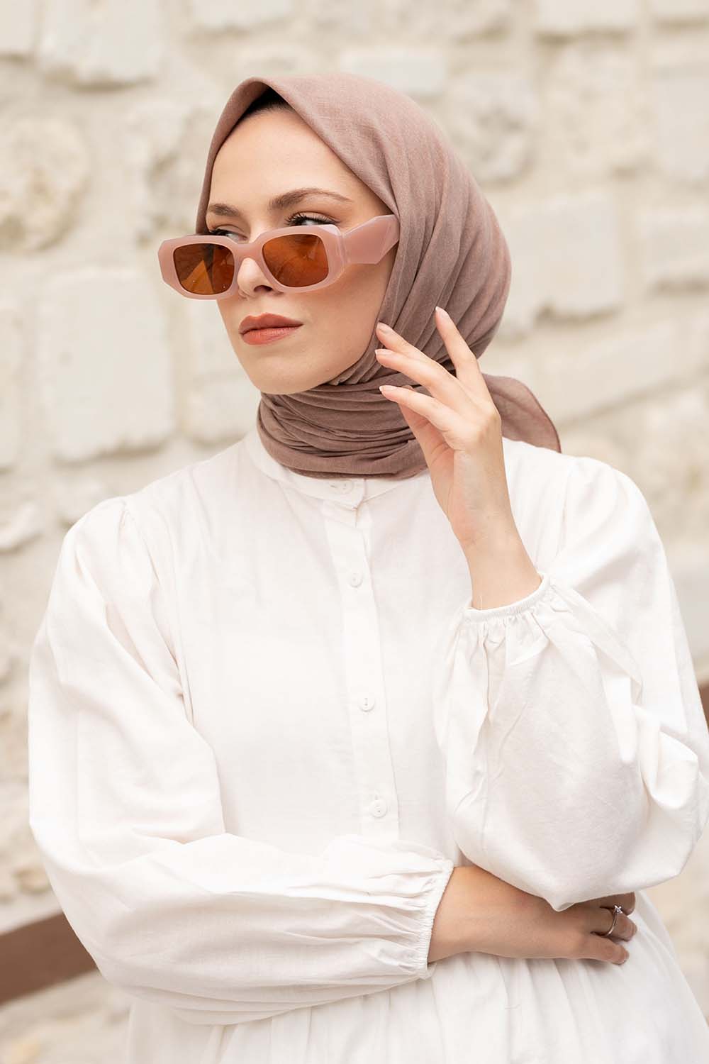 Lamelif Keten Eşarp Koyu Vizonrengi