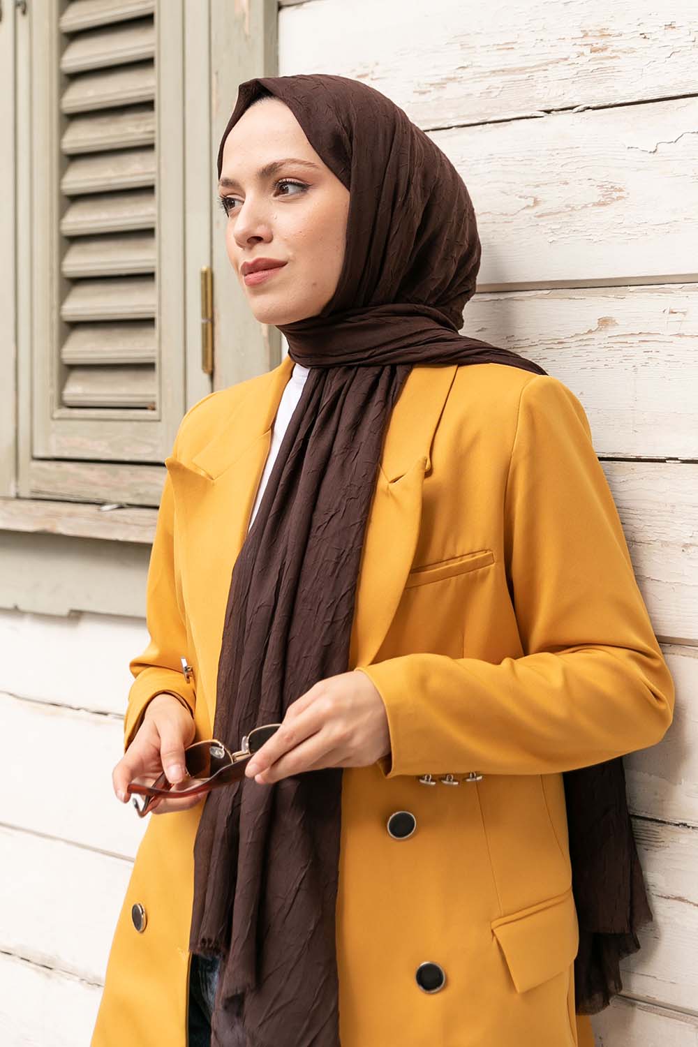 Plaid Brown Cotton Fabric Straight Shawl