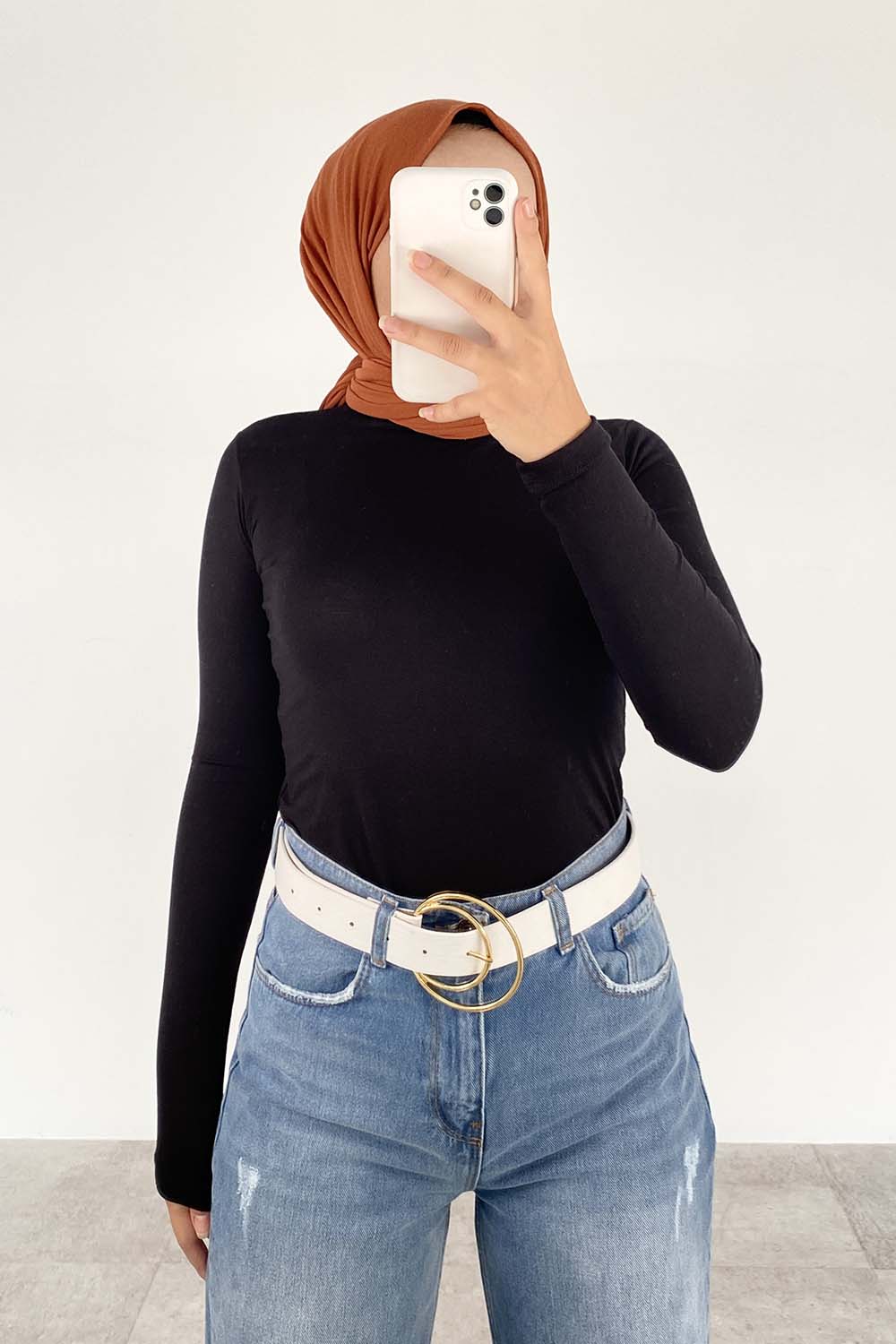 Lamelif Yarım Balıkçı Yaka Düz Renk Body Siyah Renk