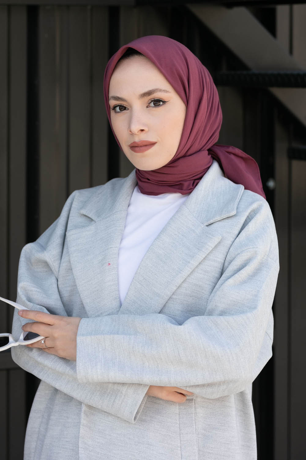 Lamelif Keten Eşarp Koyu Gül