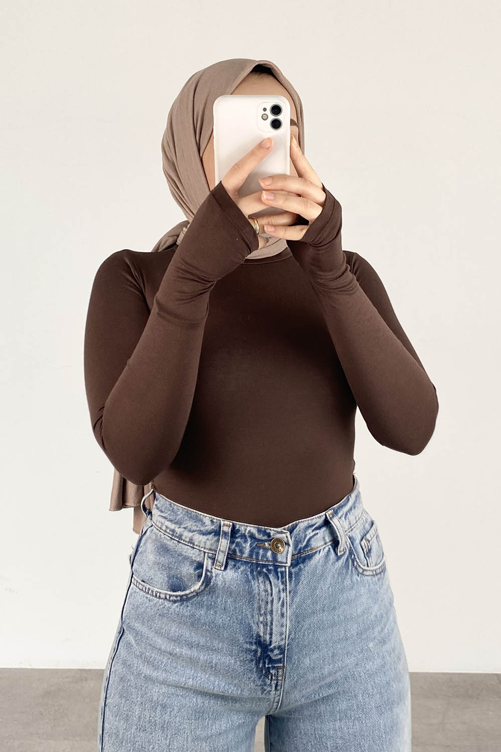 Lamelif Eldiven Detaylı Body Acı Kahve