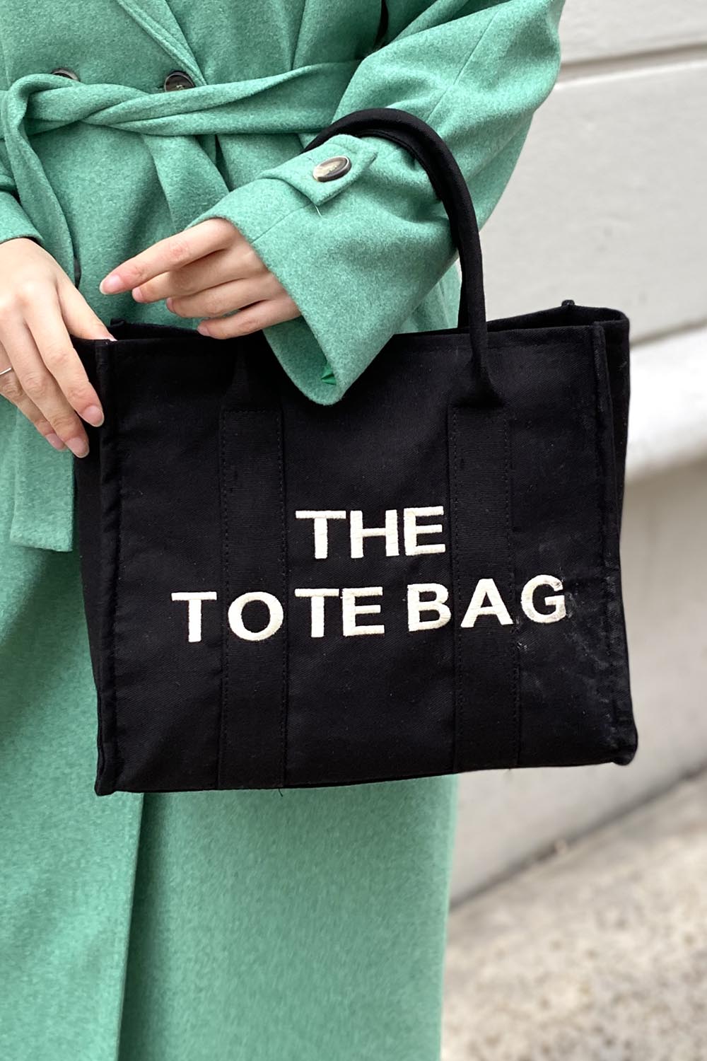 Lamelif Tote Bag Nakışlı Kanvas Kumaş Kadın Çanta Siyah