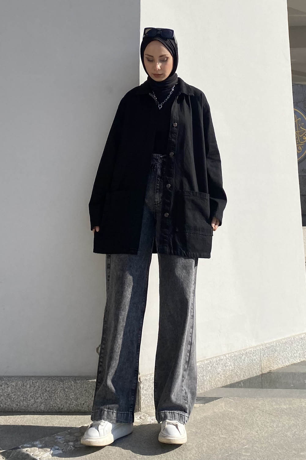 Lamelif Cepli Düğmeli Eskitme Kot Siyah