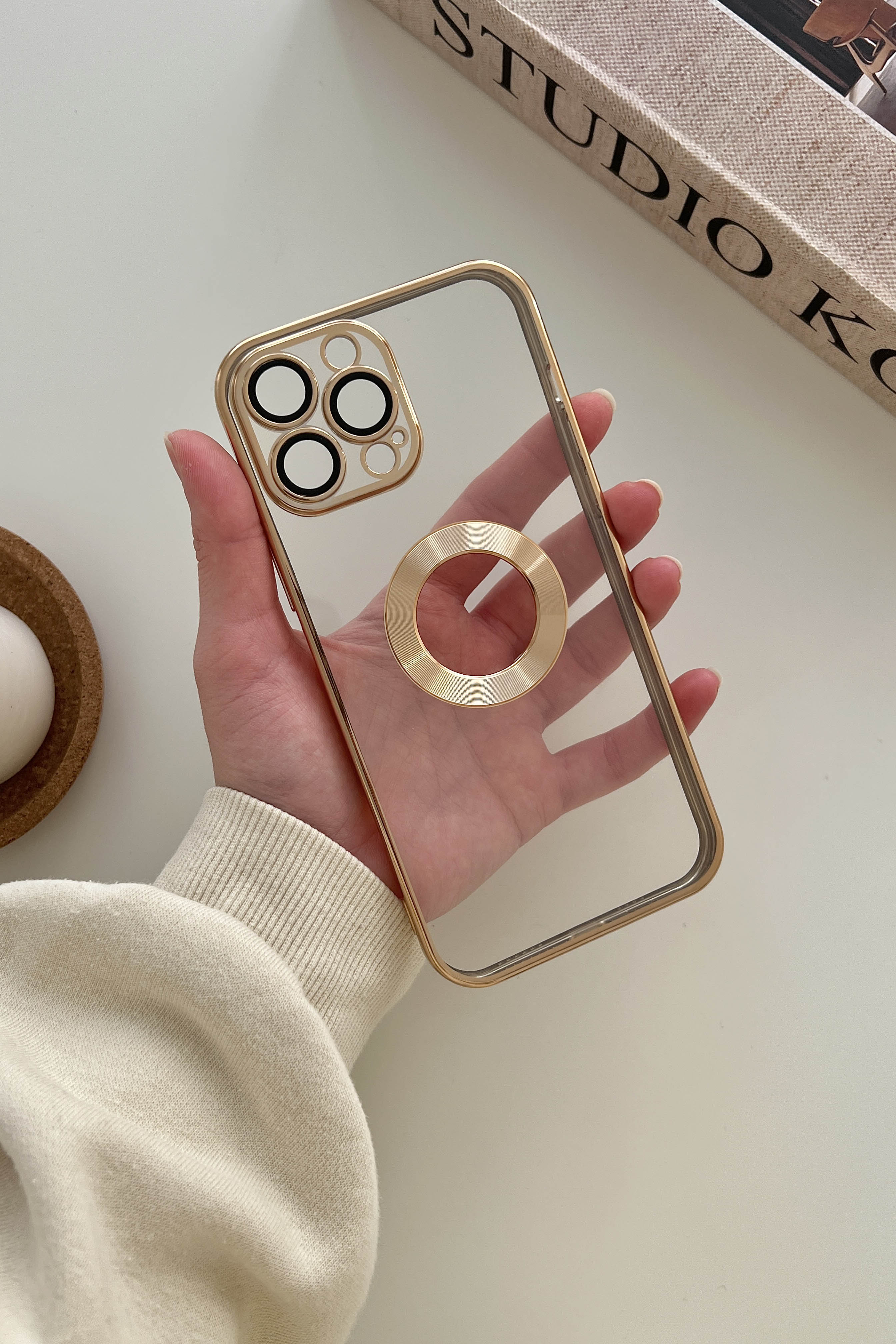 Lamelif iPhone 13 Pro Max Lens Korumalı Telefon Kılıfı Gold