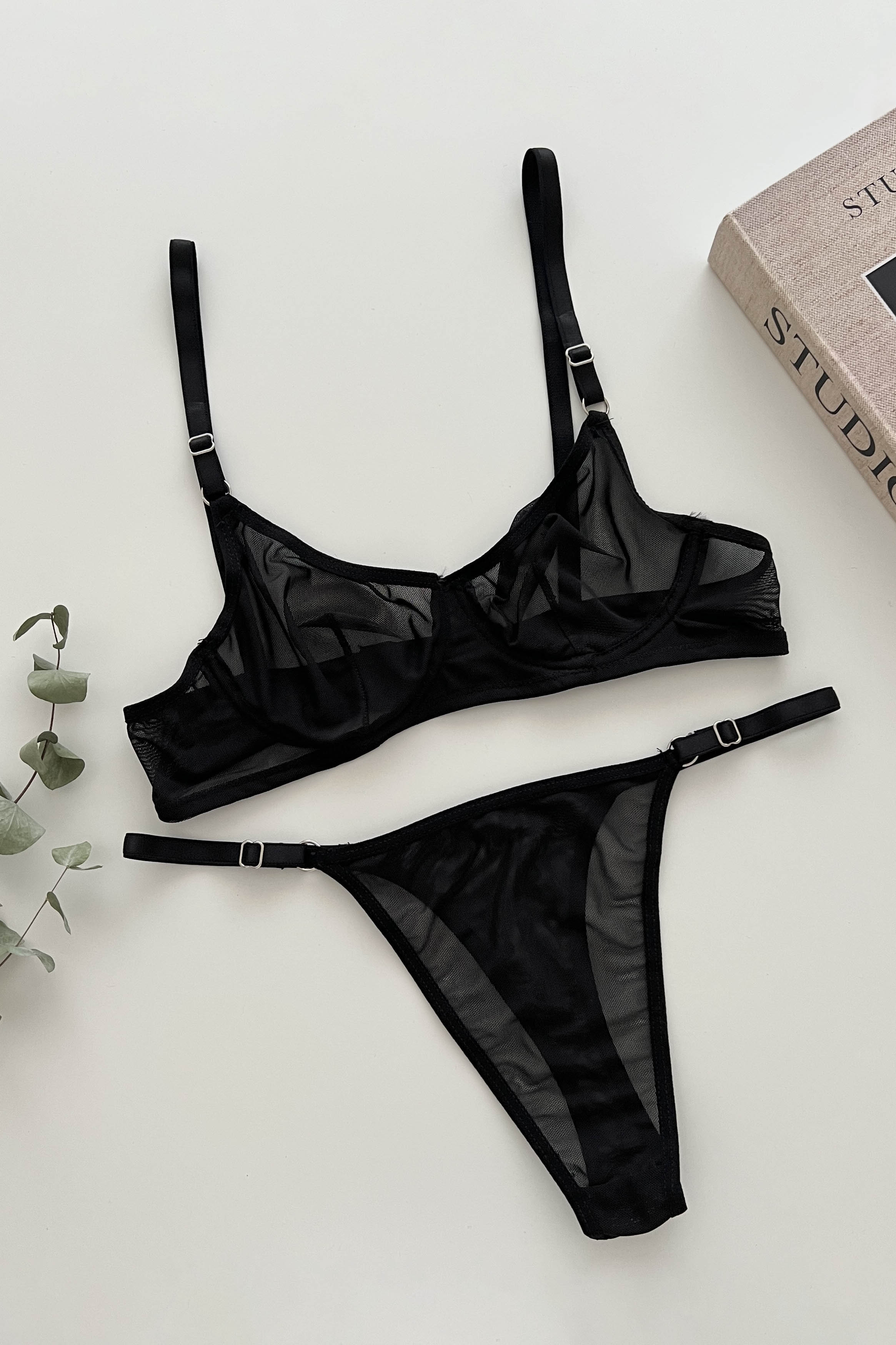 Lamelif Balenli Destekli Tül Siyah Takım