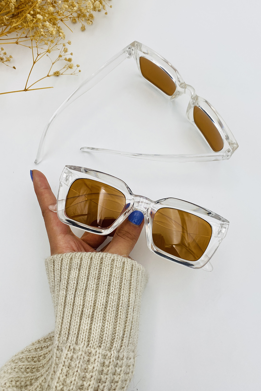 Lamelif Riva Şeffaf Çerçeve Kahve Cam Güneş Gözlüğü