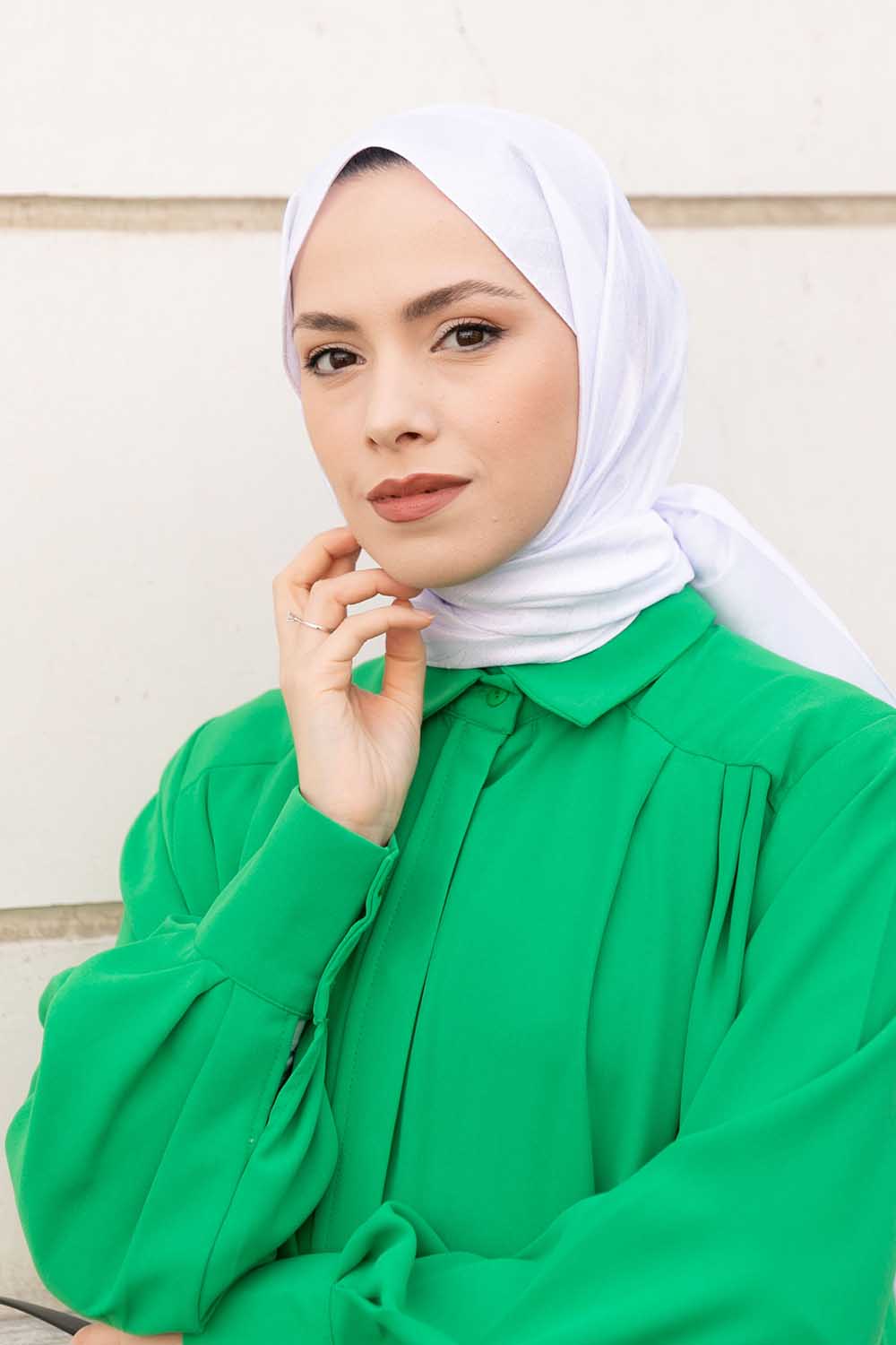 Lamelif Zebra Desen Jakar Serisi Şal Beyaz