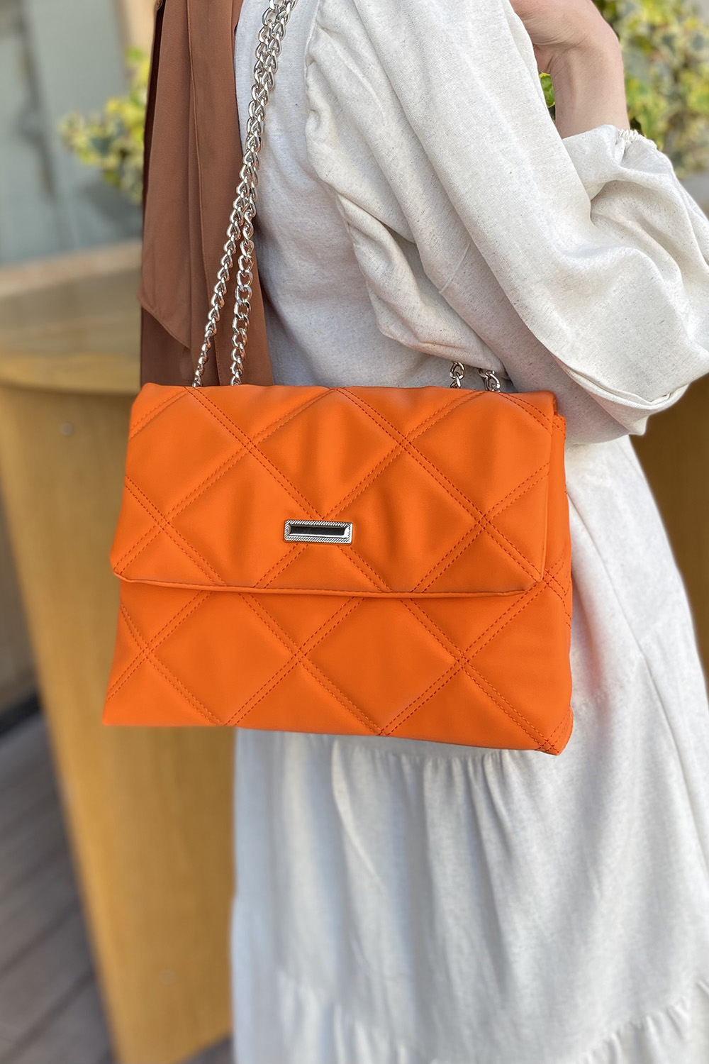 Orange Buckle Skin Hand Bag Bag