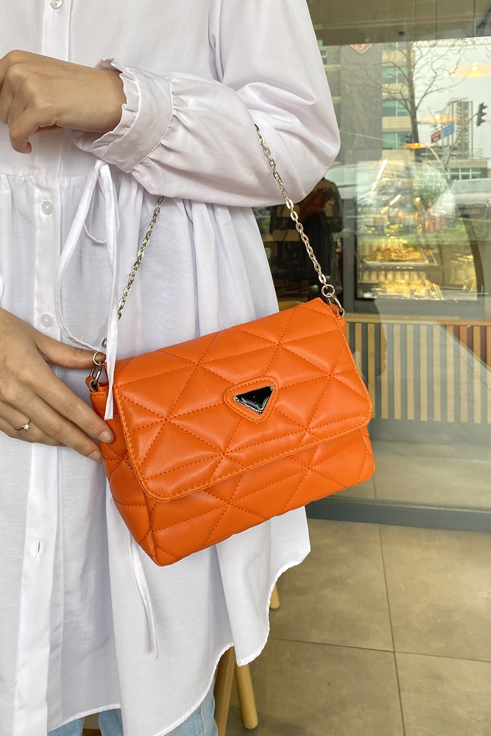 Orange With Suspenders Skin Hand Bag Bag