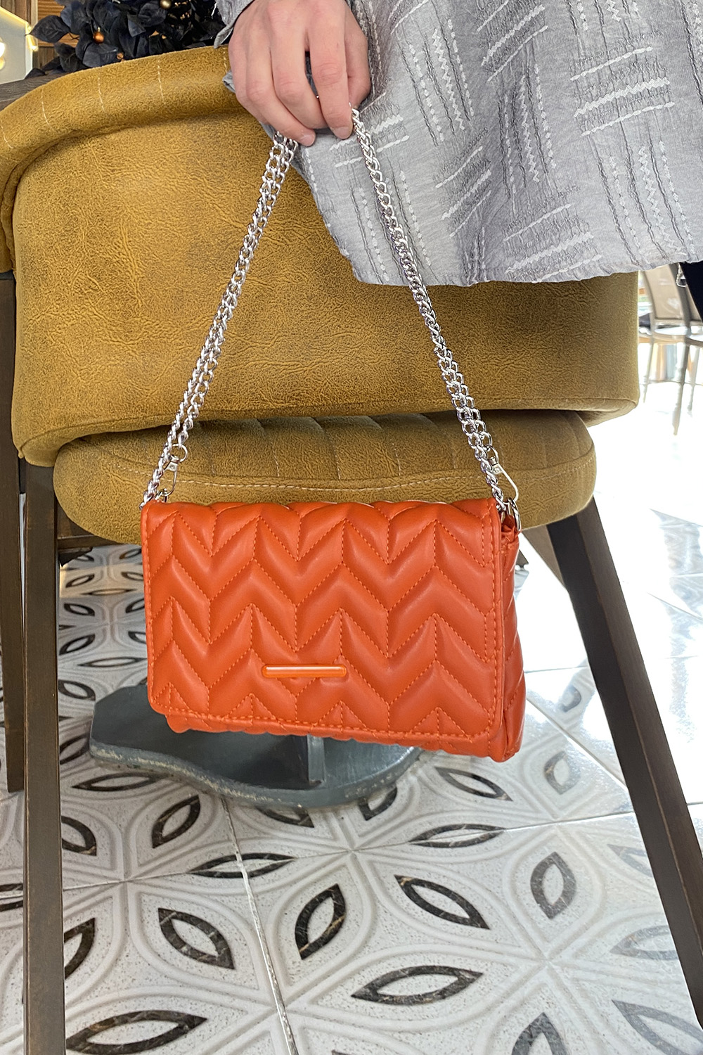 Orange Buckle Skin Hand Bag Bag