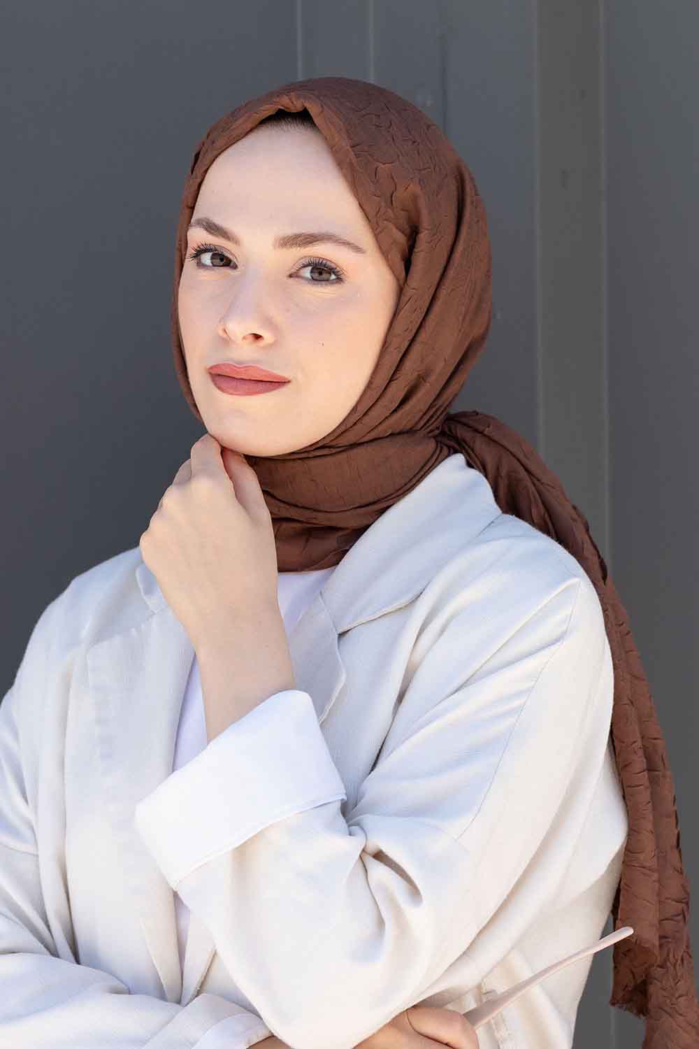 Dark Brown Cotton Fabric Straight Shawl