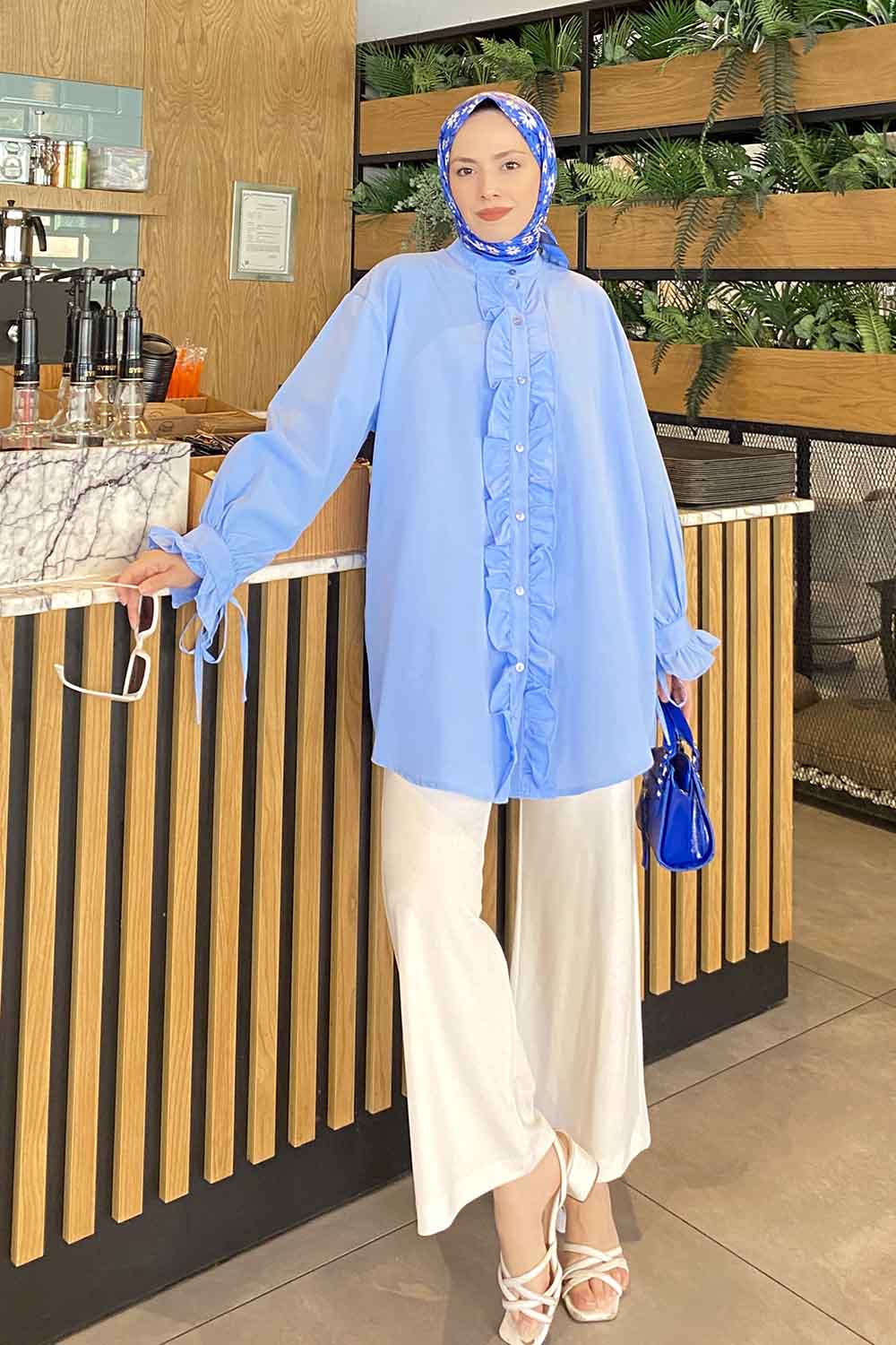 Lamelif Flores Fırfırlı Tunik Bebe Mavisi