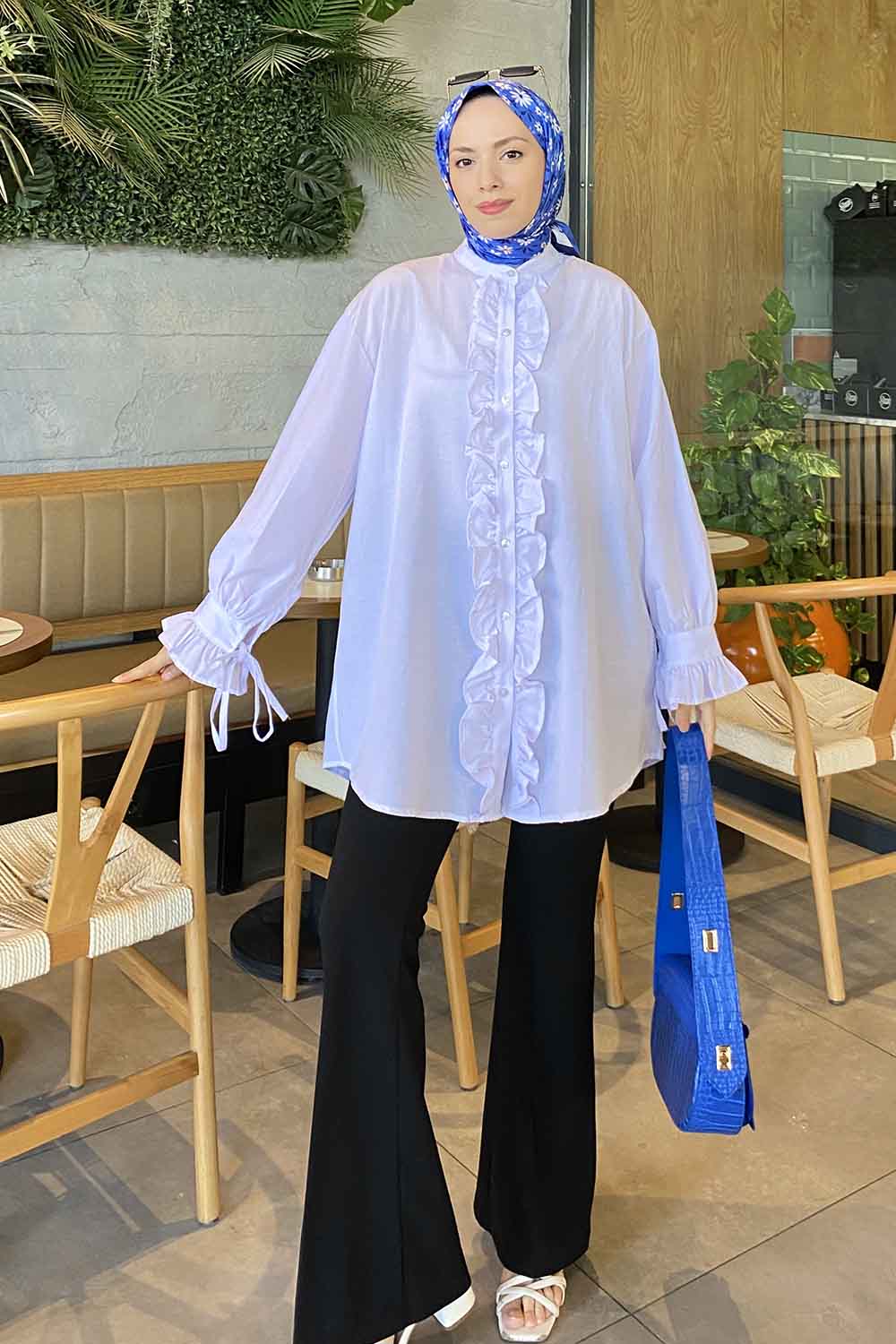 Lamelif Flores Fırfırlı Tunik Beyaz