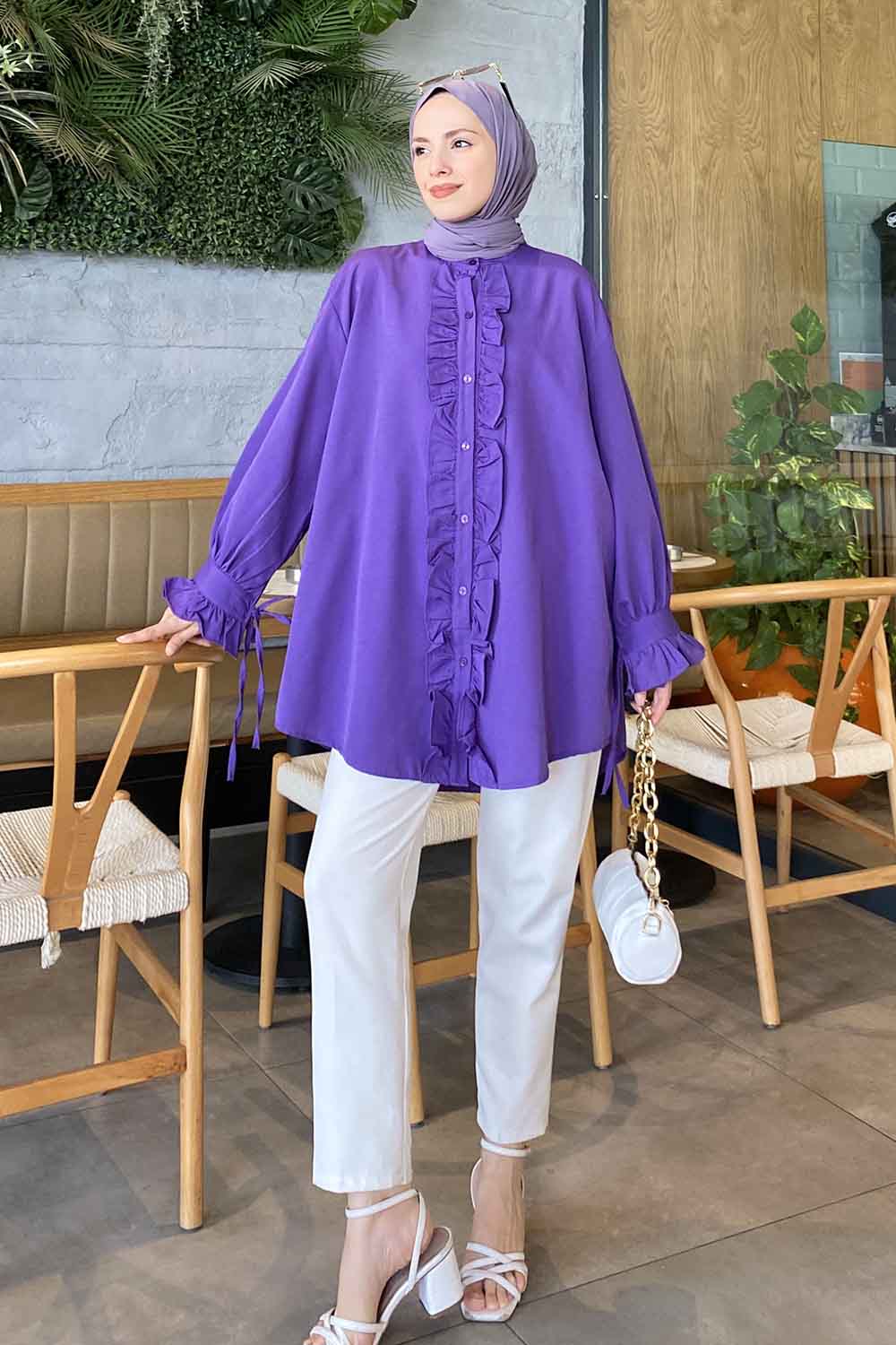 lores Fırfırlı Tunik Mor