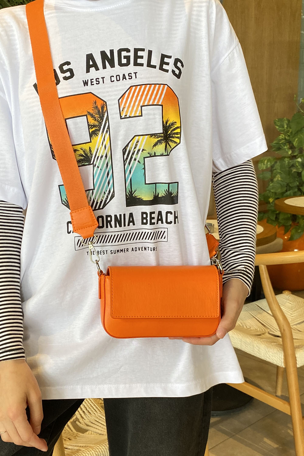 Orange Buckle Skin Hand Bag Bag