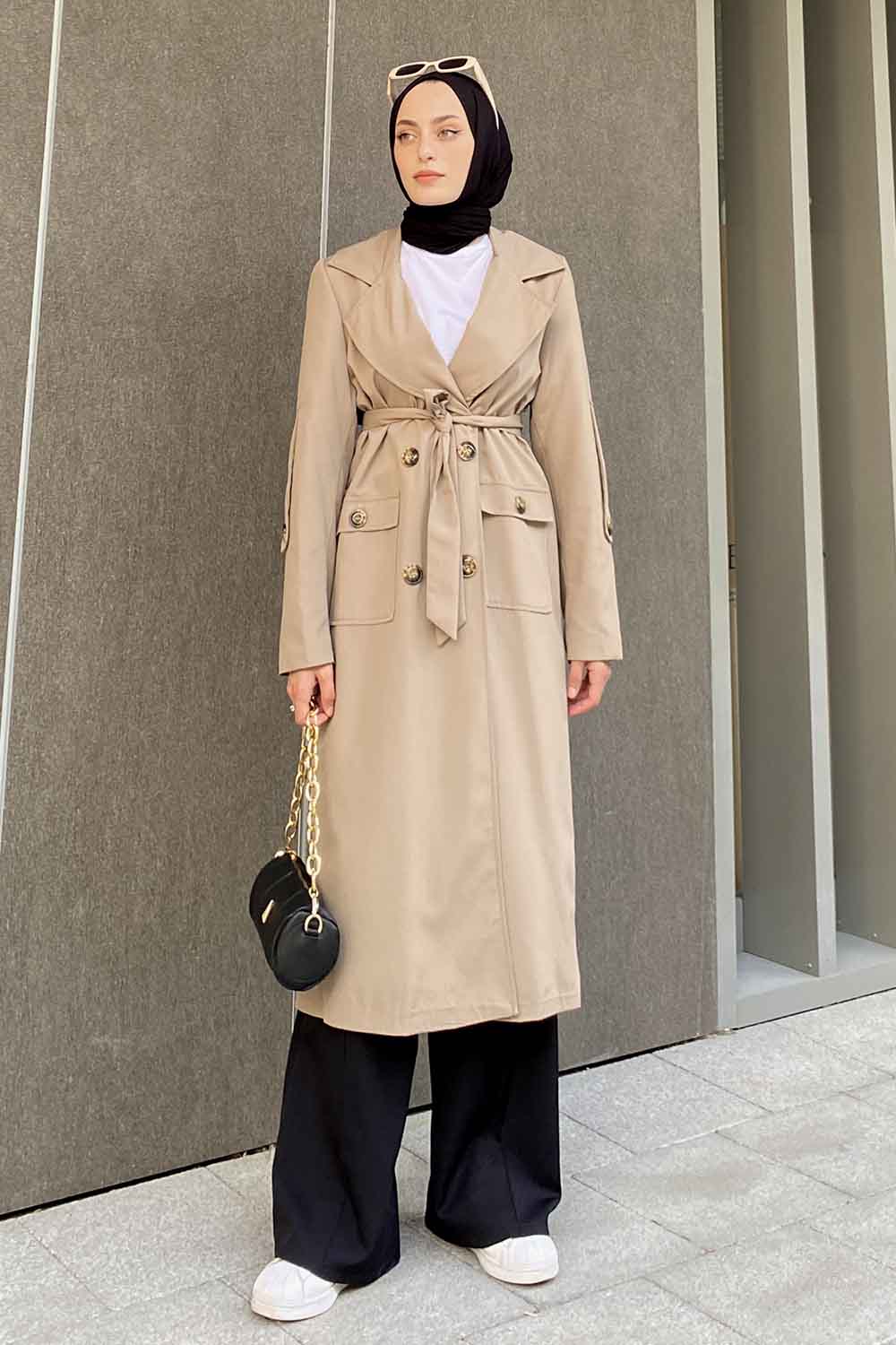 Lamelif Pelican Ön Düğmeli Trençkot Vizonrengi