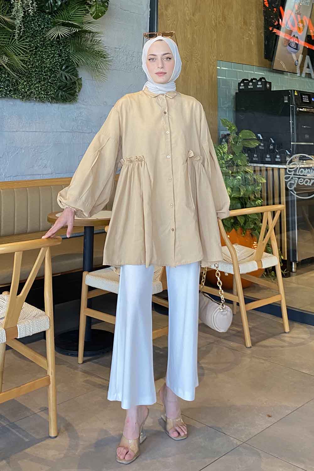 Lamelif Lopez Balon Kol Tunik Sütlü Kahve