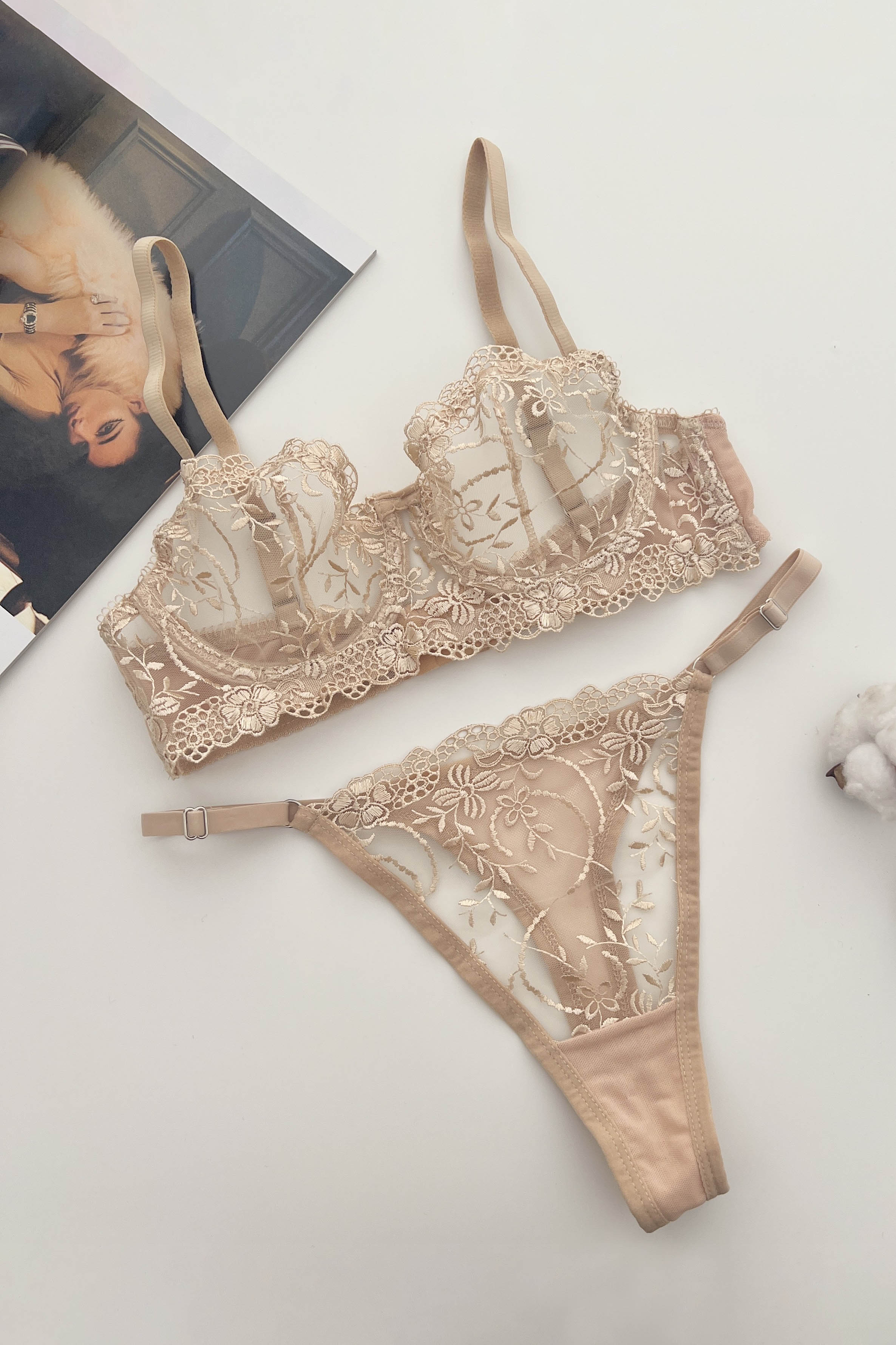 Lamelif Brode Tül Dantelli Nakışlı Takım