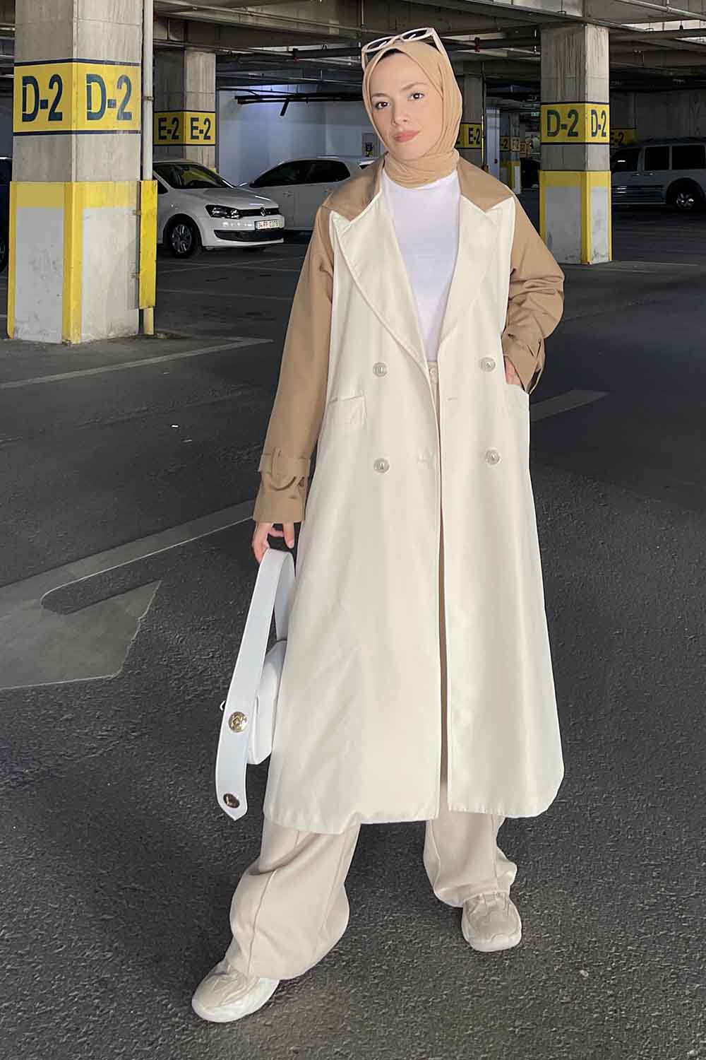 Lamelif Retrica İki Renk Trençkot  Vizonrengi