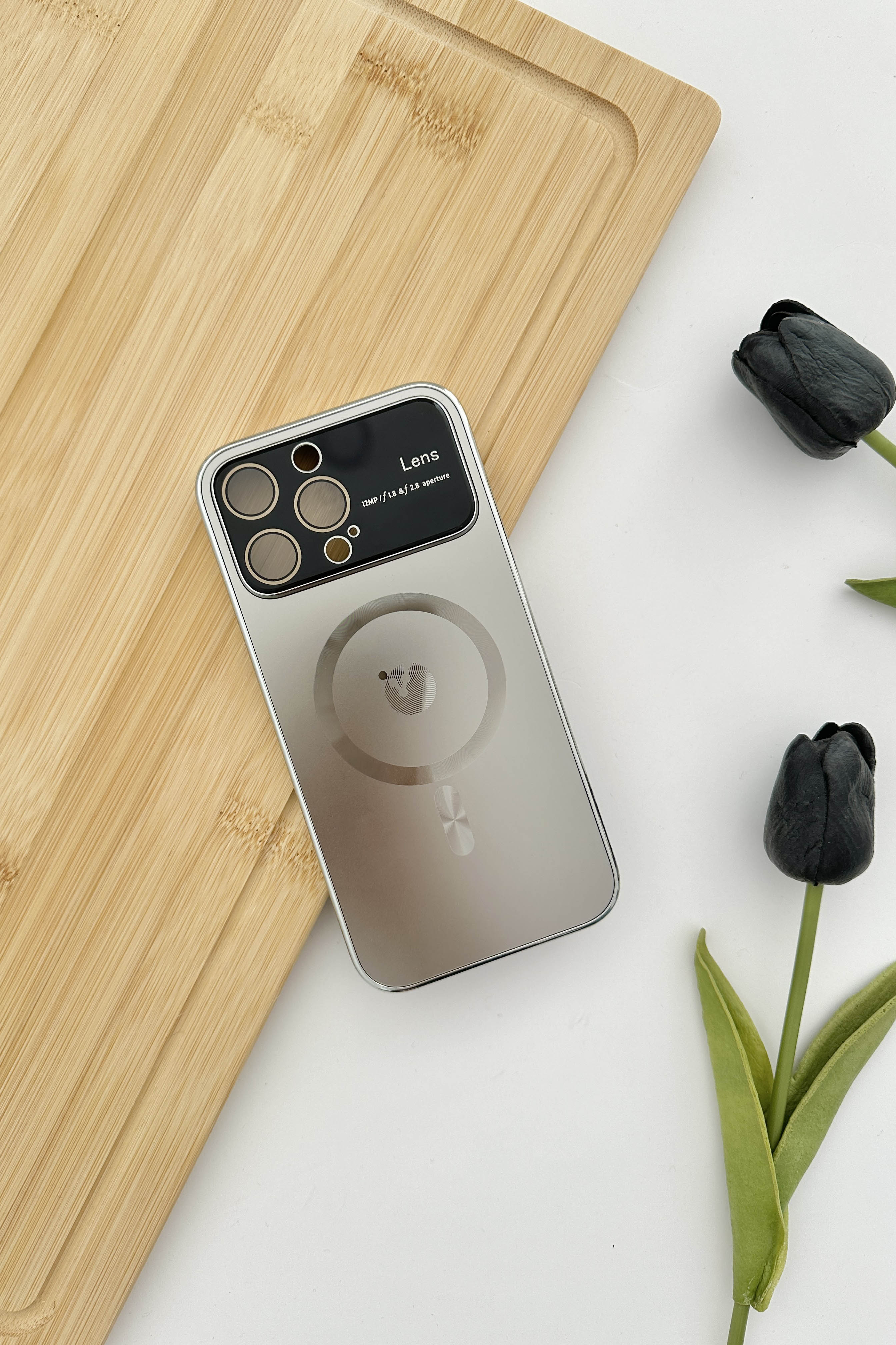 Lamelif iPhone 14 Pro Max Kamera Korumalı Telefon Kılıfı Gold Gri