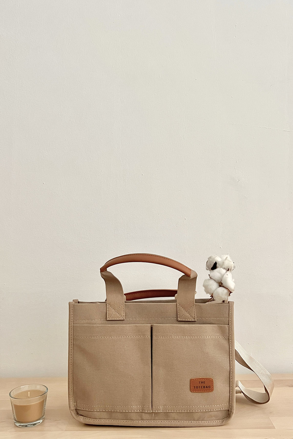 Lamelif Mini Kanvas Tote Bag Kadın Çapraz Çanta Vizonrengi