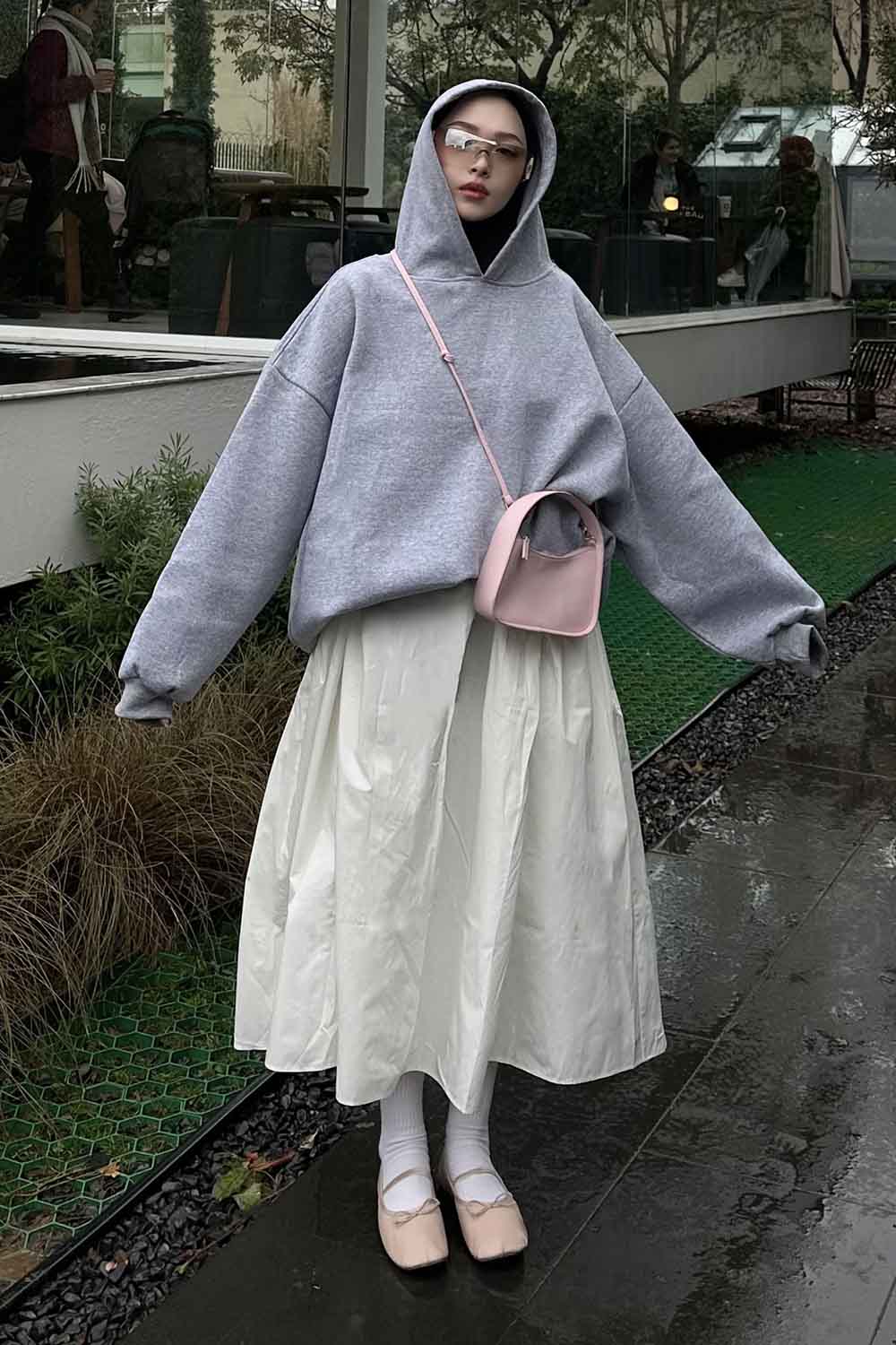 Lamelif Kapüşonlu Salaş Sweatshirt Gri