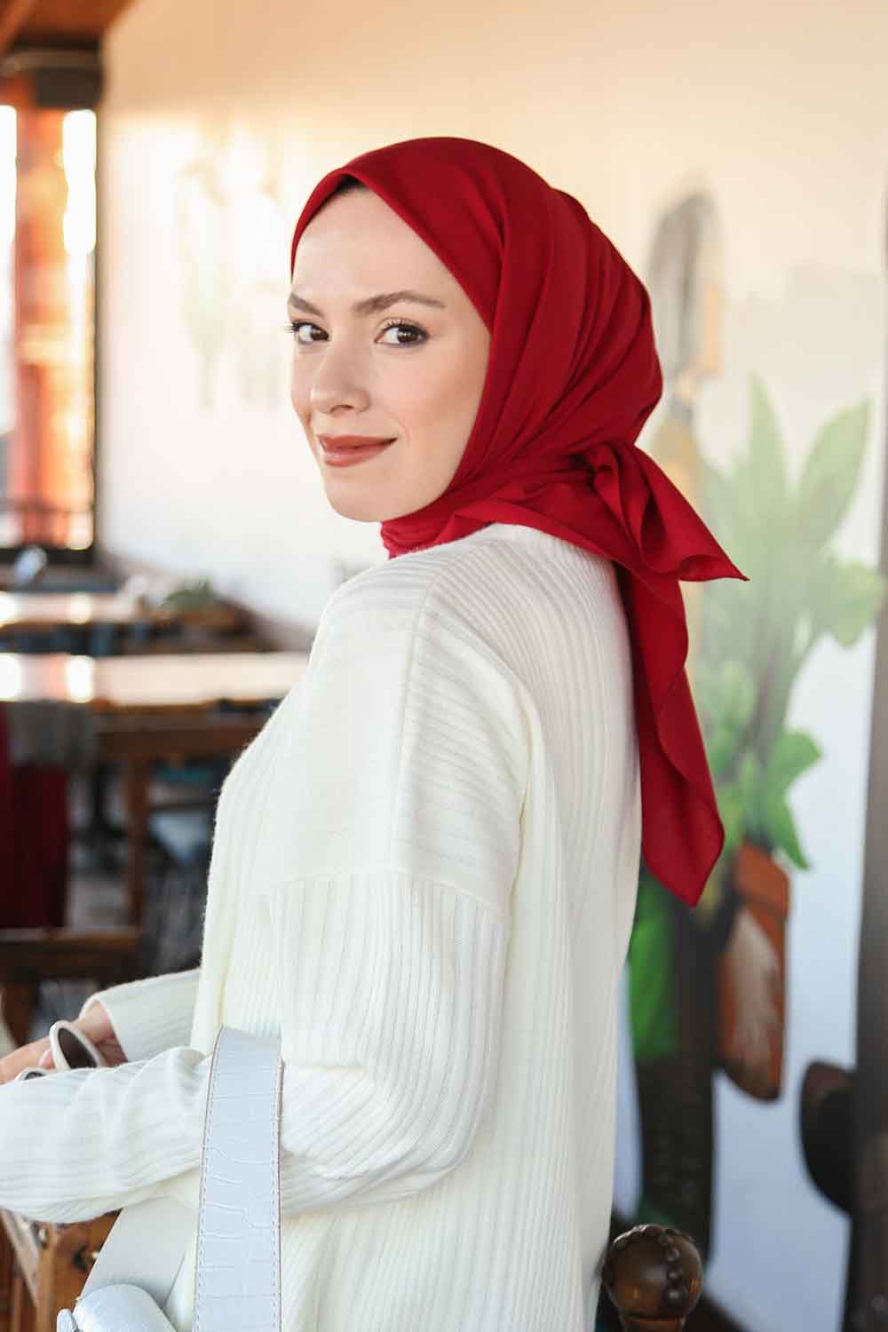 Lamelif Keten Eşarp Bordo