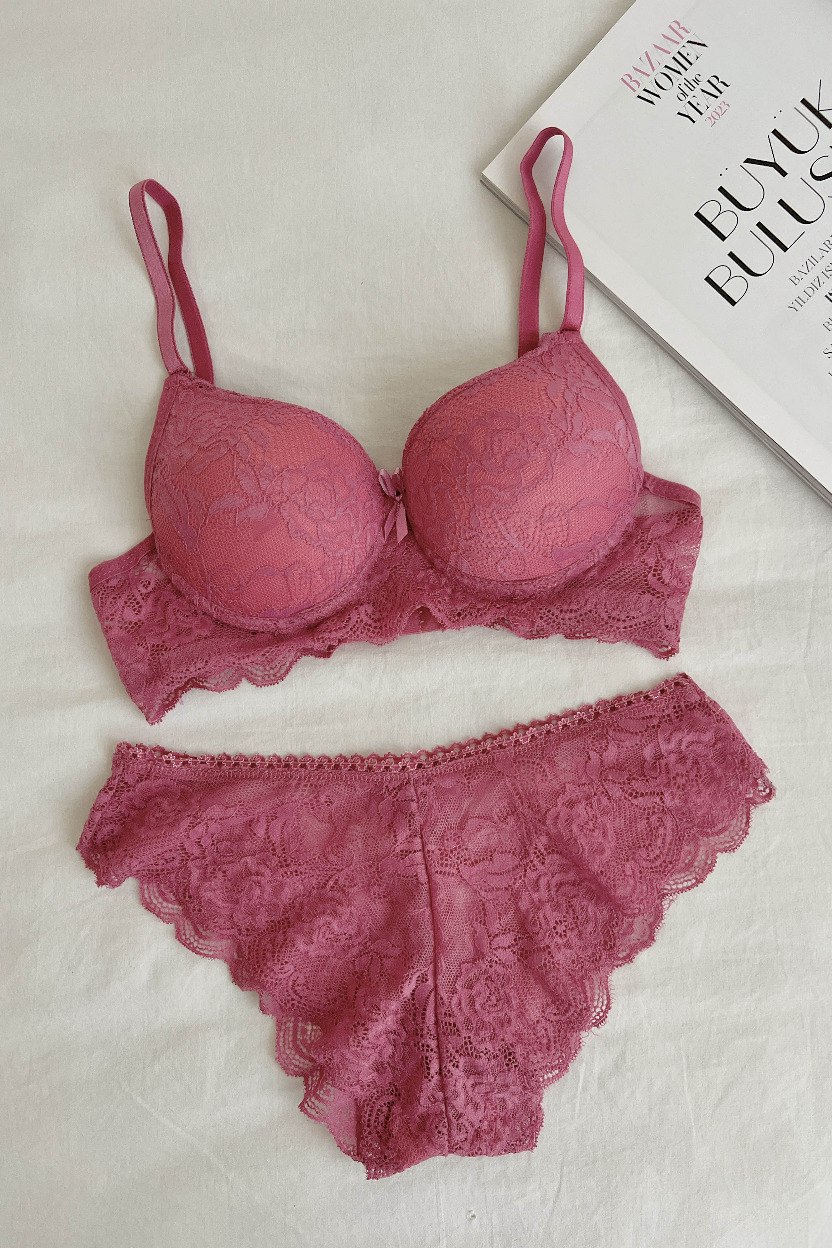 Lamelif Dantelli Destekli Sütyen Takım Lila Renk