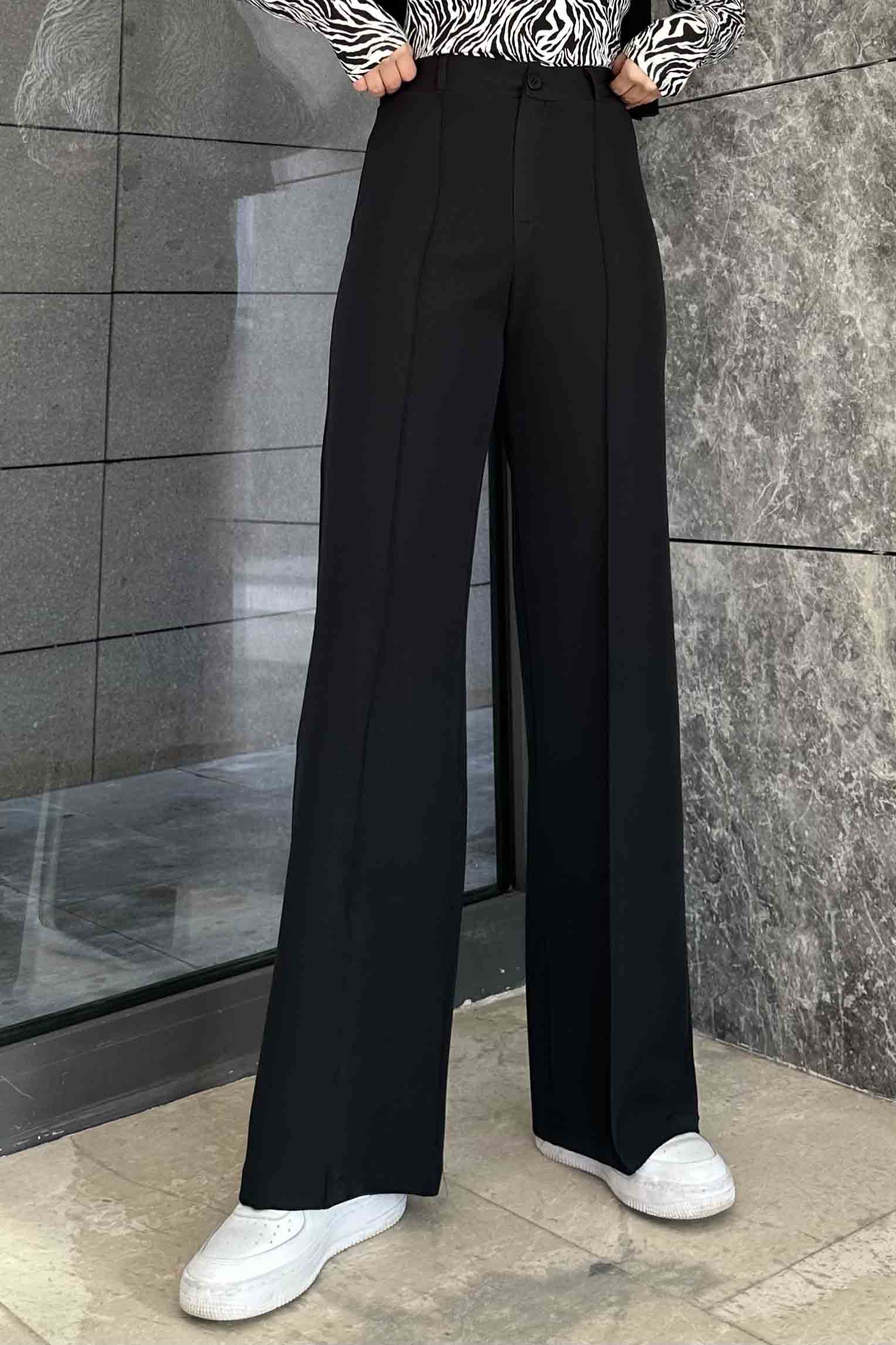 Black Cotton Fabric High Waist Comfortable Pants