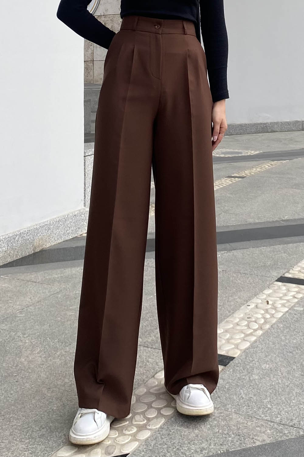 Brown Cotton Fabric High Waist Comfortable Pants