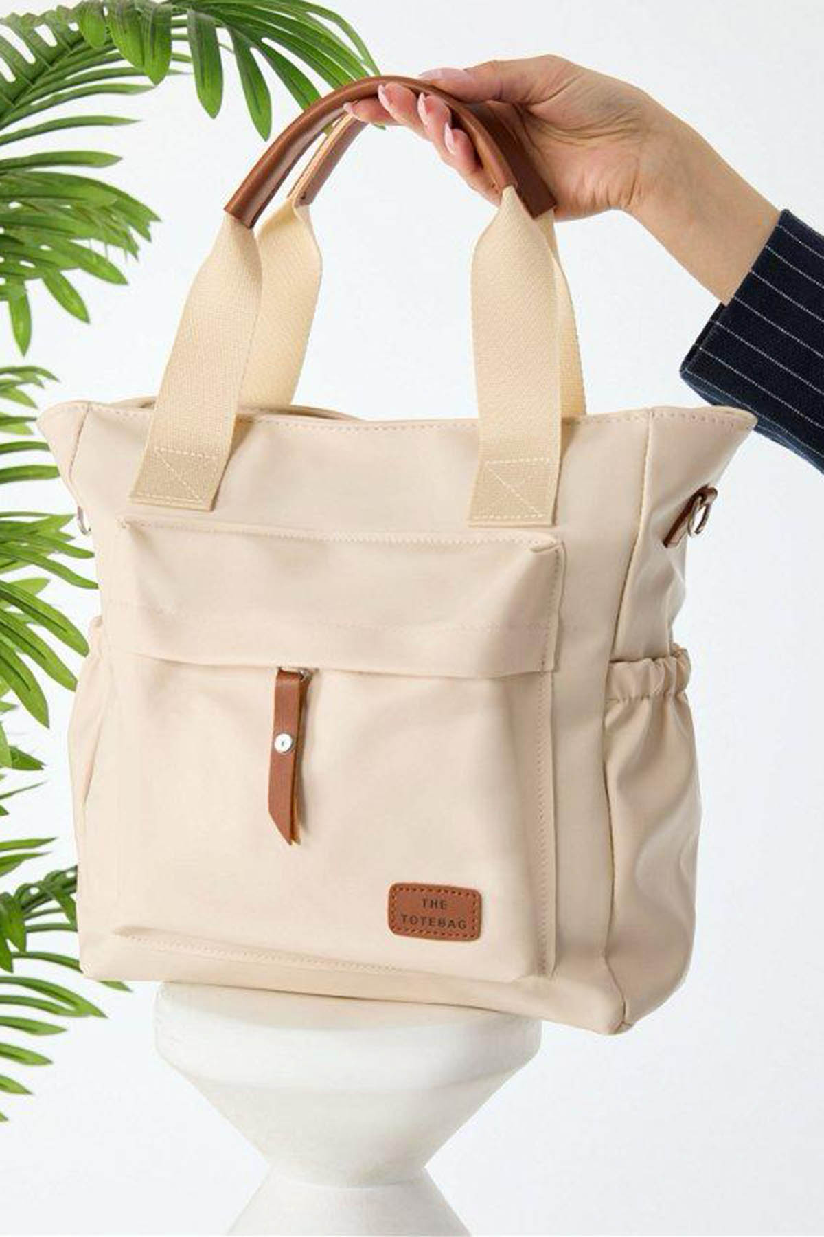 Lamelif Büyük Boy Saten Kumaş Salaş Omuz Çantası Krem