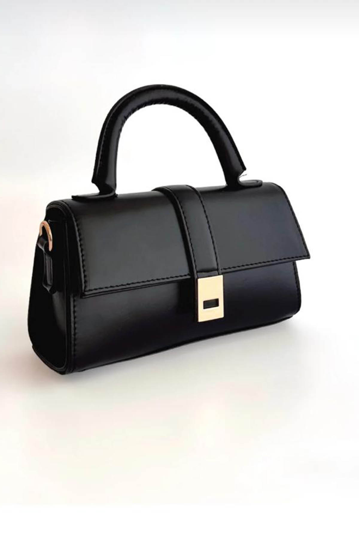 Lamelif Ruby Model Mini Üstten Ayarlanabilir Yan Askılı Kapaklı Çanta Siyah