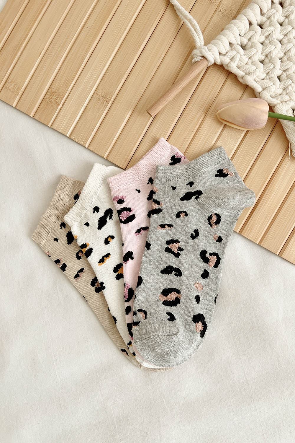 Lamelif Leopar Desen Patik Çorap