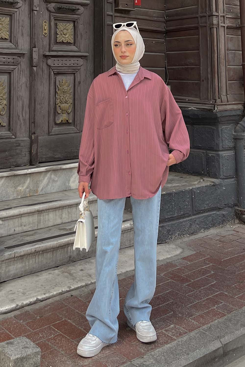 Lamelif Kraşlı Gömlek Gül