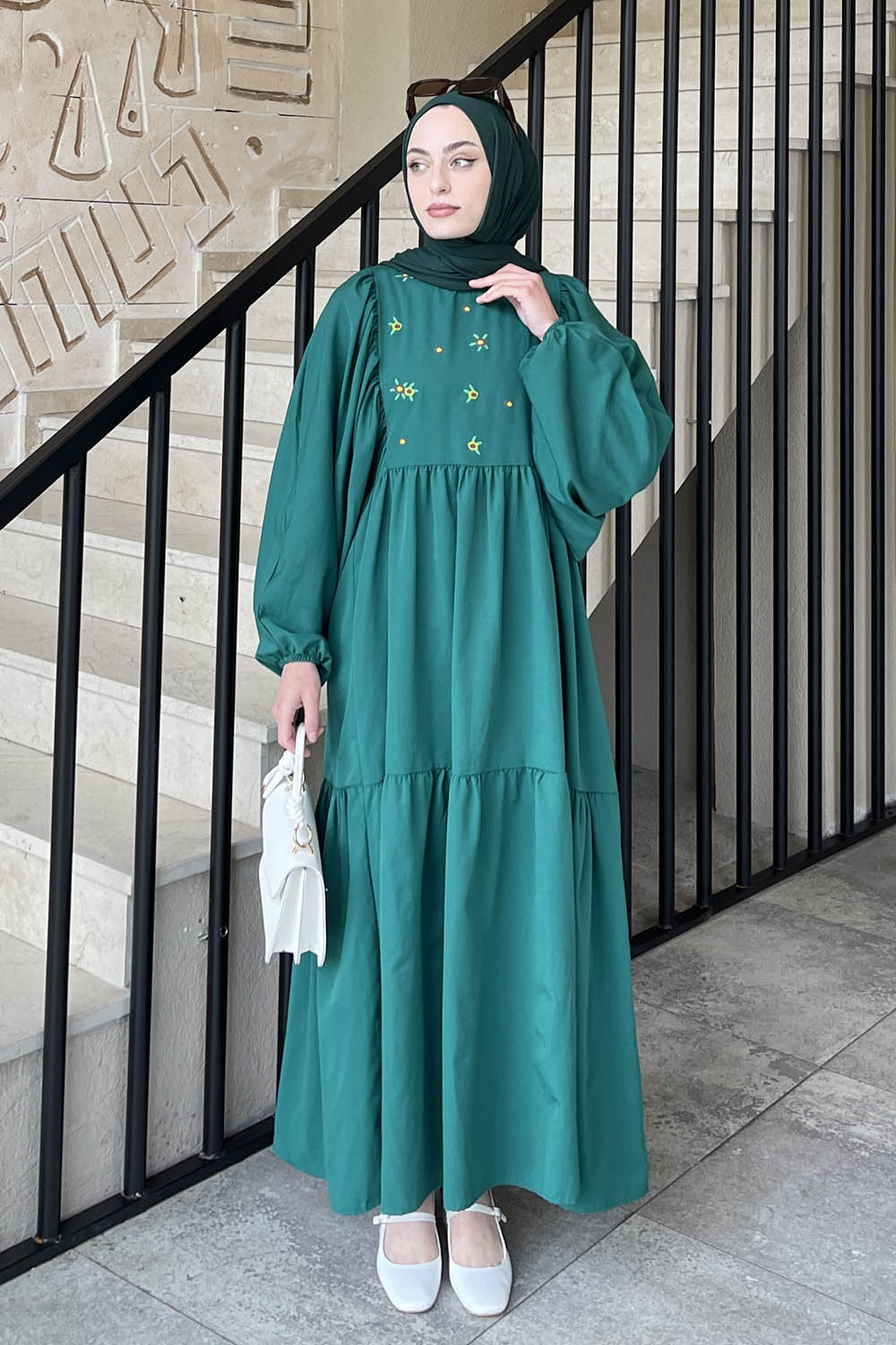 Lamelif Elica Tesettür Elbise Zümrüt