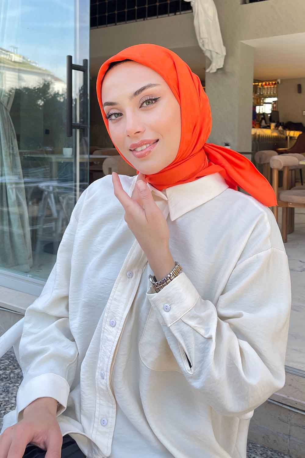 Lamelif F Desen Jakar Eşarp Oranj