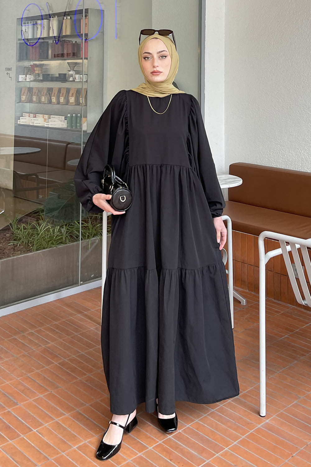 Black Crew Neck Cotton Printed Dresess