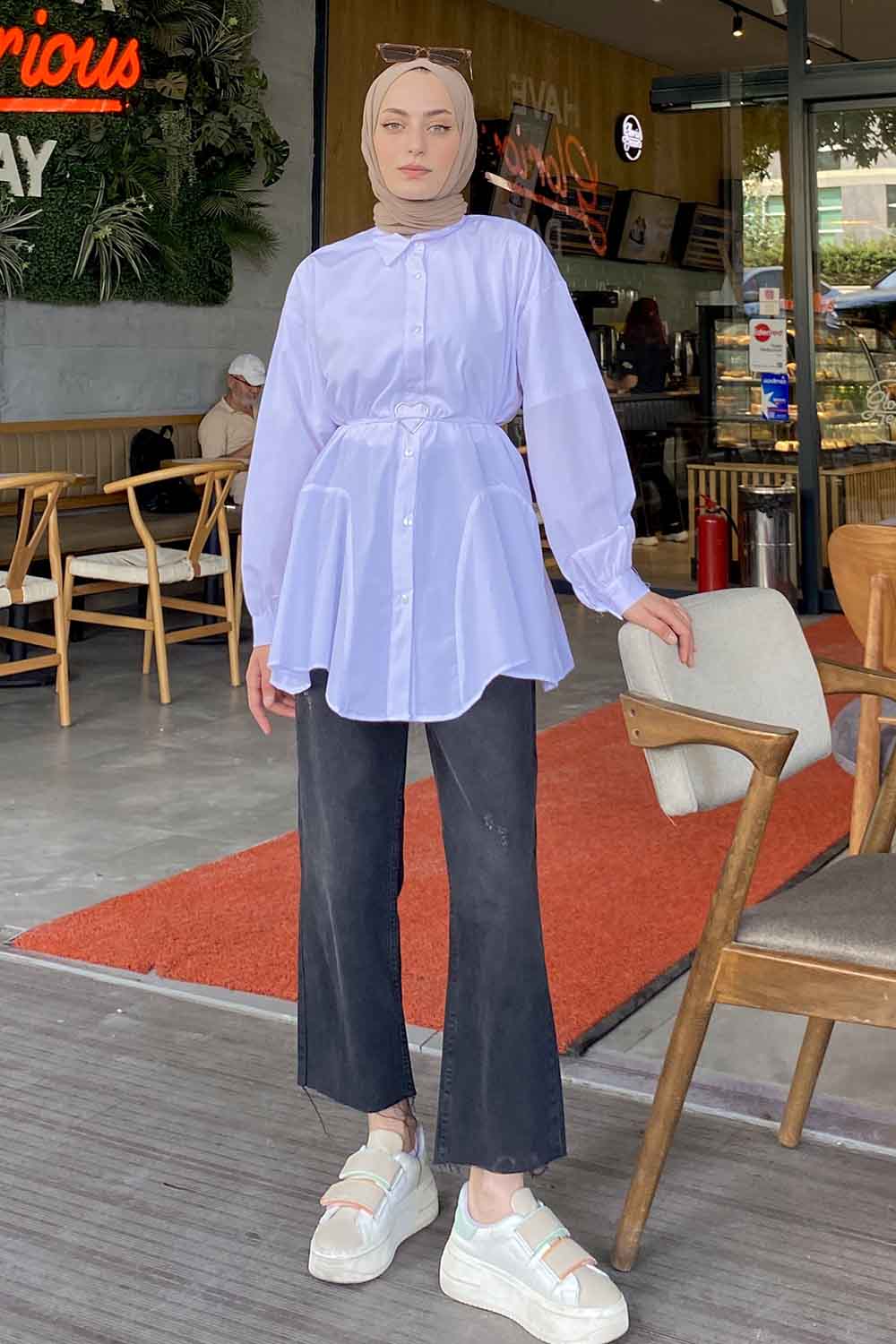 Lamelif Kalp Toka Detaylı Gömlek Beyaz