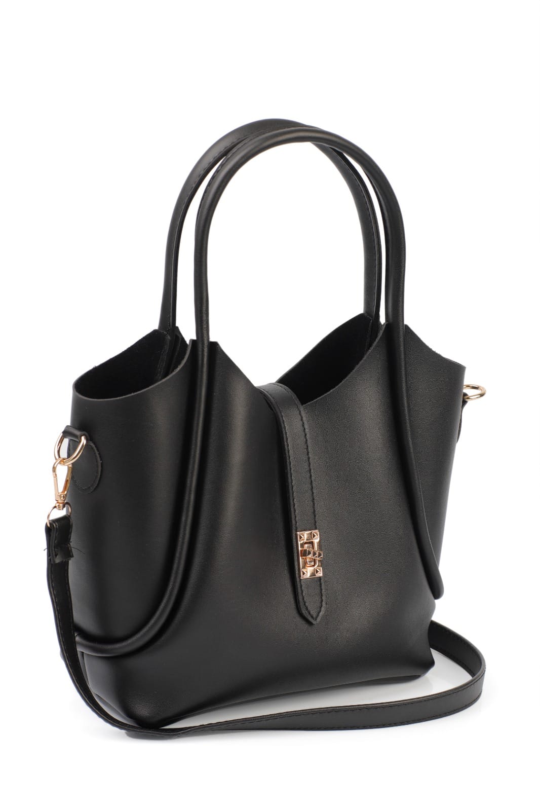 Lamelif Kilit Detaylı Kanguru El Ve Omuz Çantası Yavru Çantalı Kadın Siyah