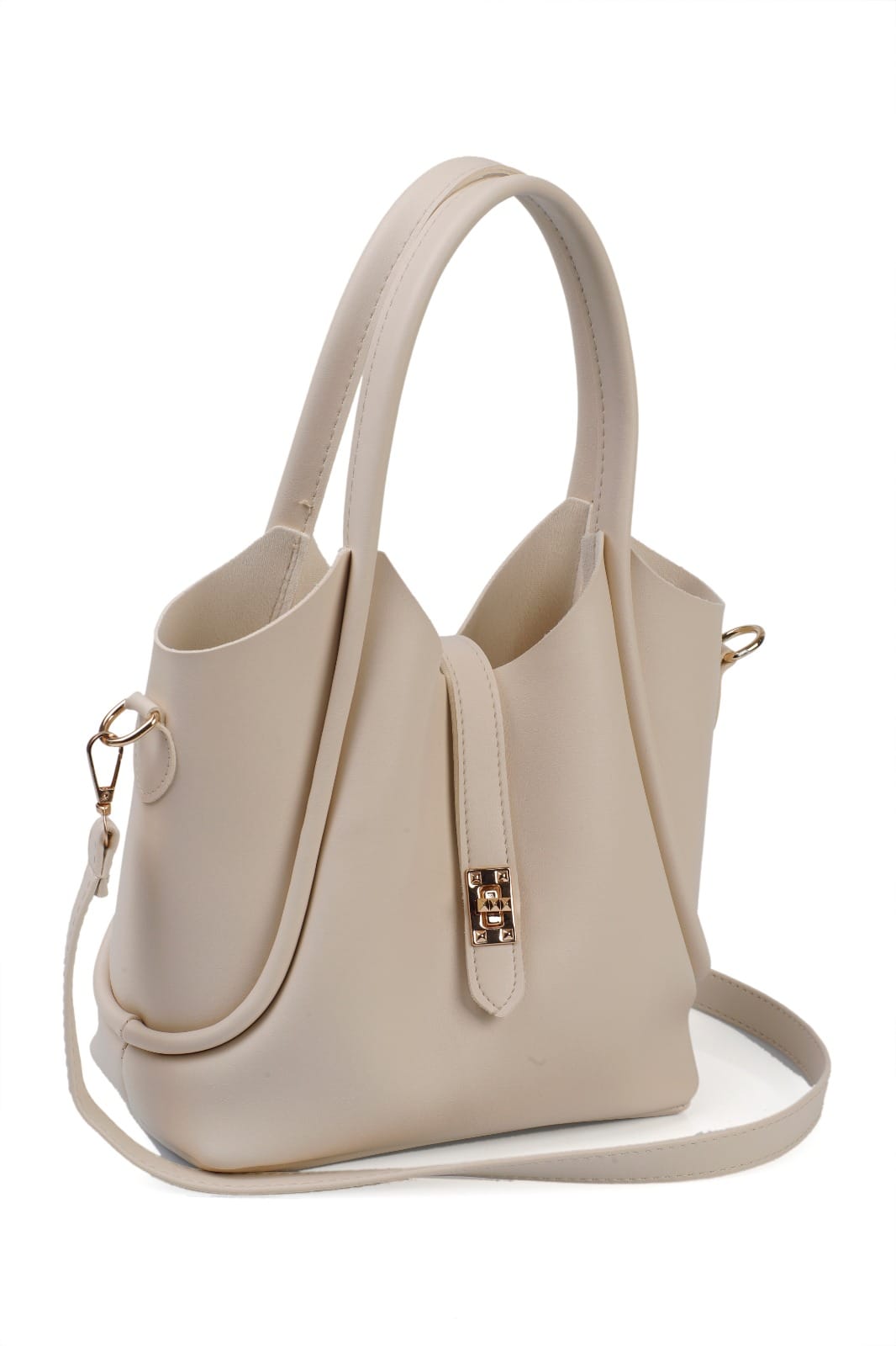 Lamelif Kilit Detaylı Kanguru El Ve Omuz Çantası Yavru Çantalı Kadın Vizonrengi