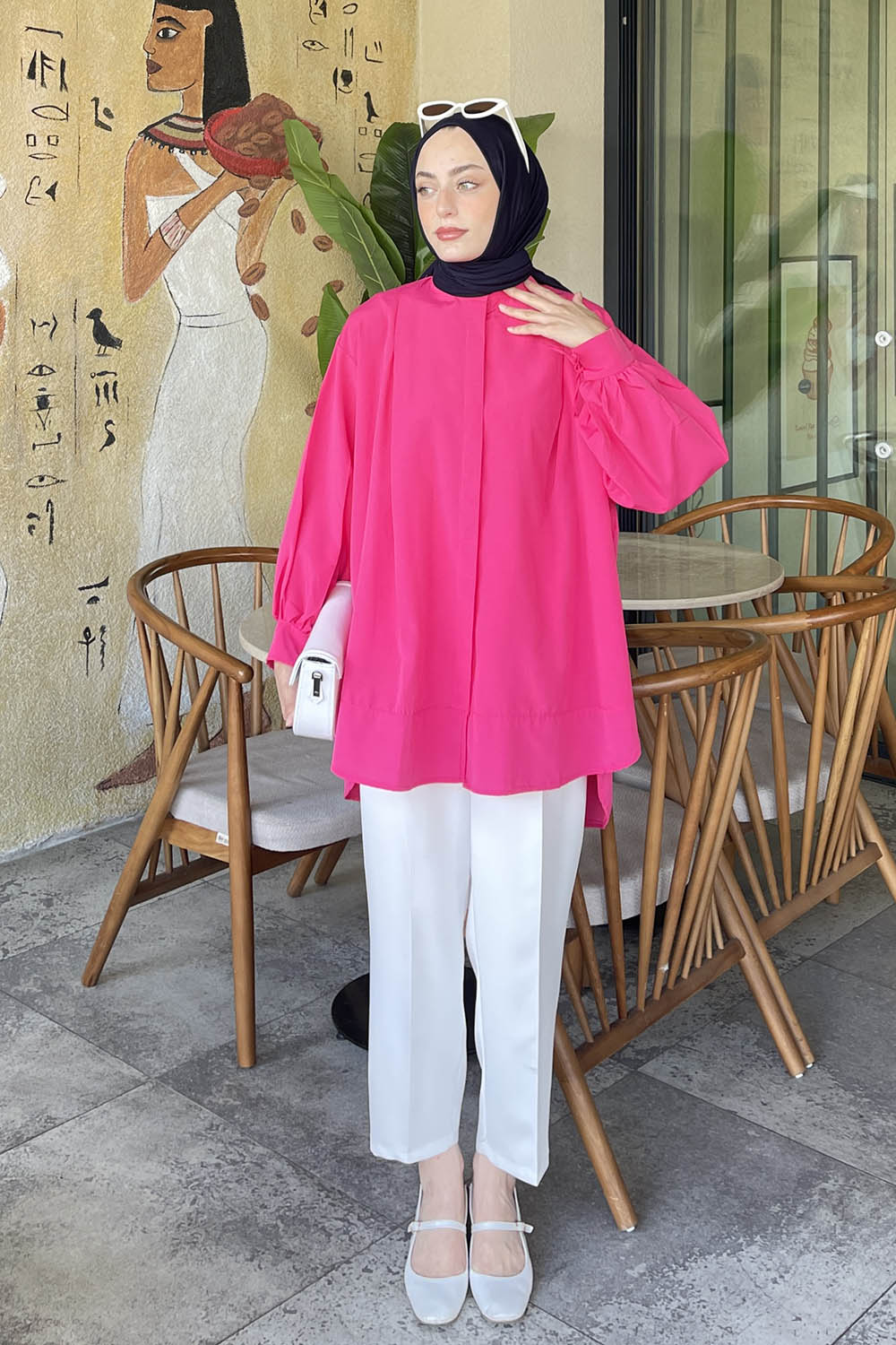 Lamelif Manşeti Biyeli Tunik Fuşya
