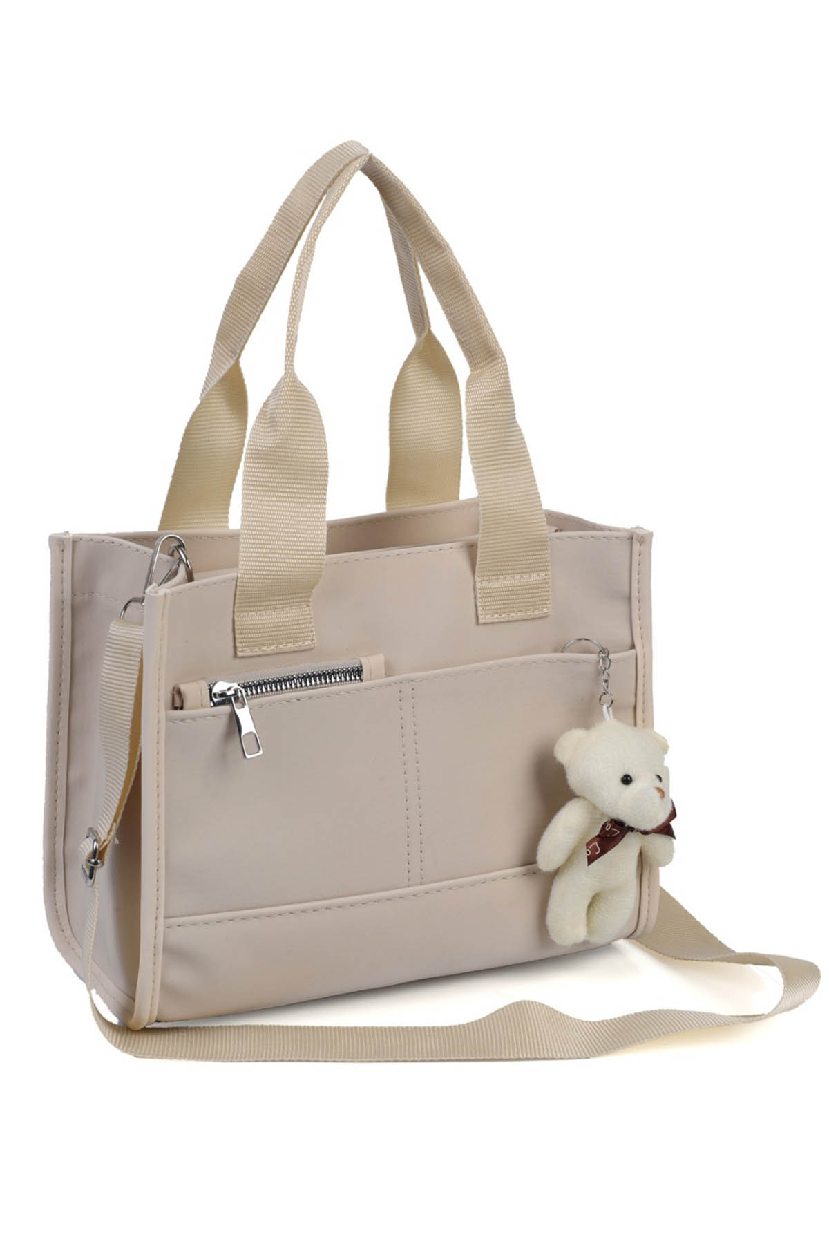 Lamelif Ayıcık Detaylı Çok Bölmeli Kadın Çapraz Krem